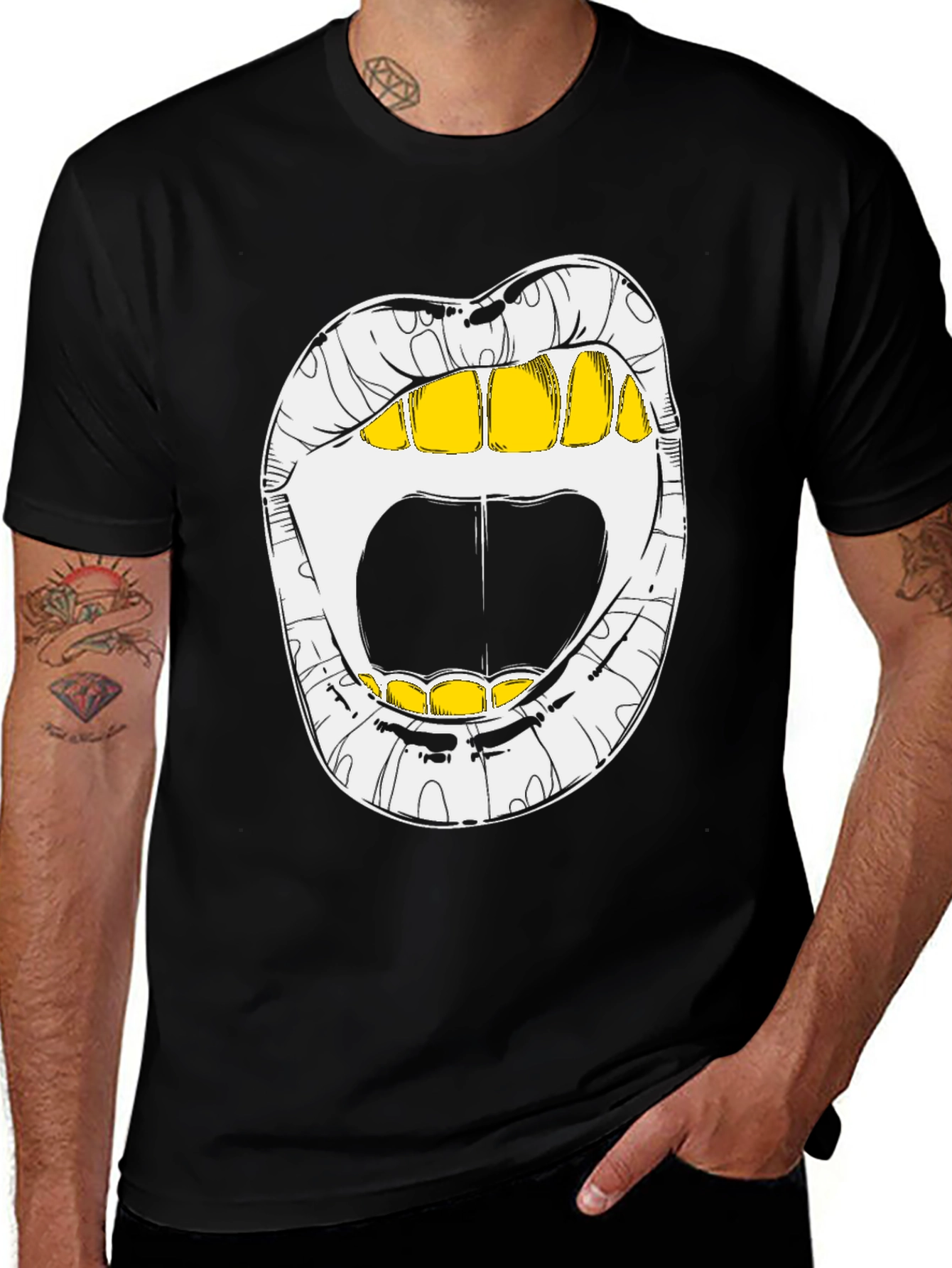 Variant 27 of Grillz Lips Graphic Tee - Statement Black T-Shirt
