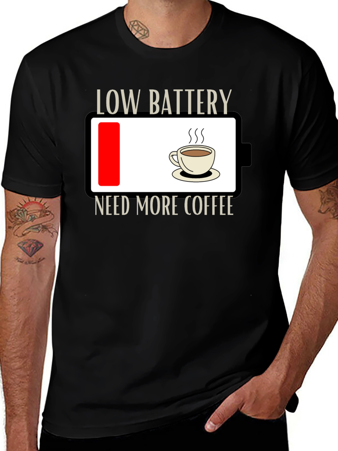Variant 2 of Low Battery Need Coffee T-Shirt - Funny Graphic Tee