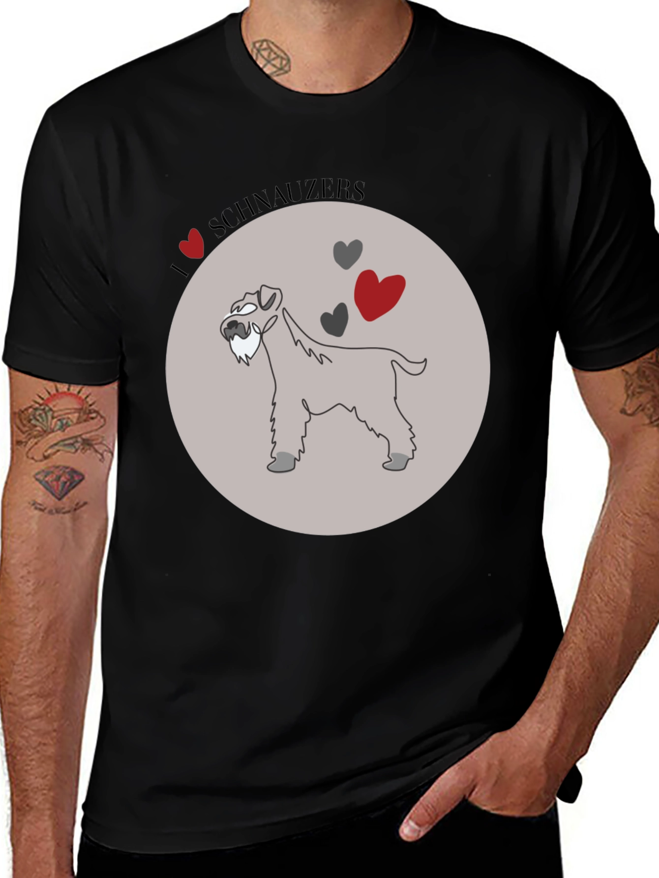 Variant 13 of I Love Schnauzers Graphic Tee - Black Cotton Blend