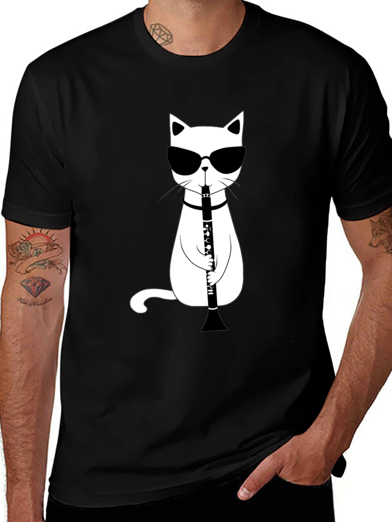 Variant 21 of Cool Cat Clarinet Player Black T-Shirt