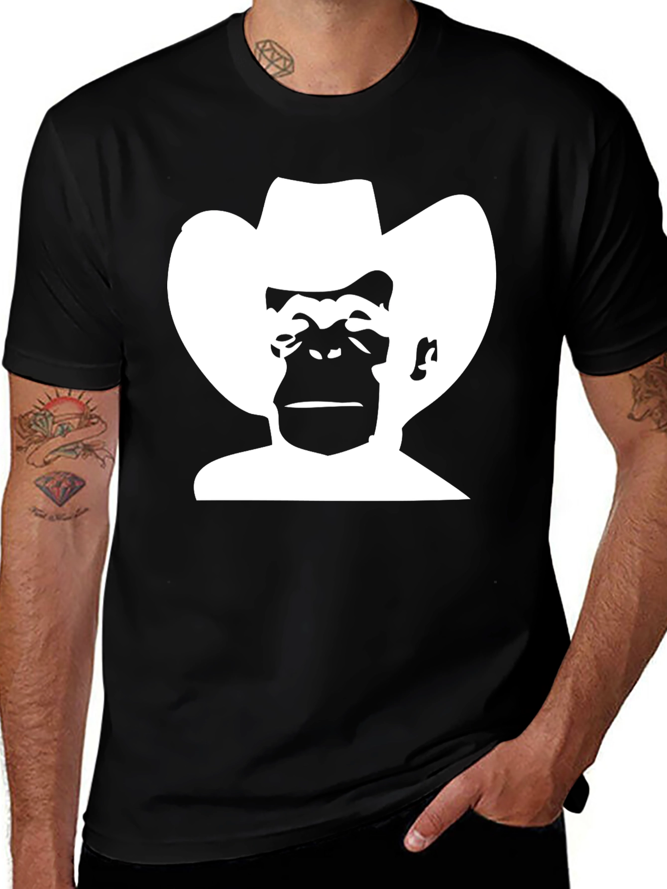 Variant 13 of Cowboy Monkey T-Shirt - Black Graphic Tee