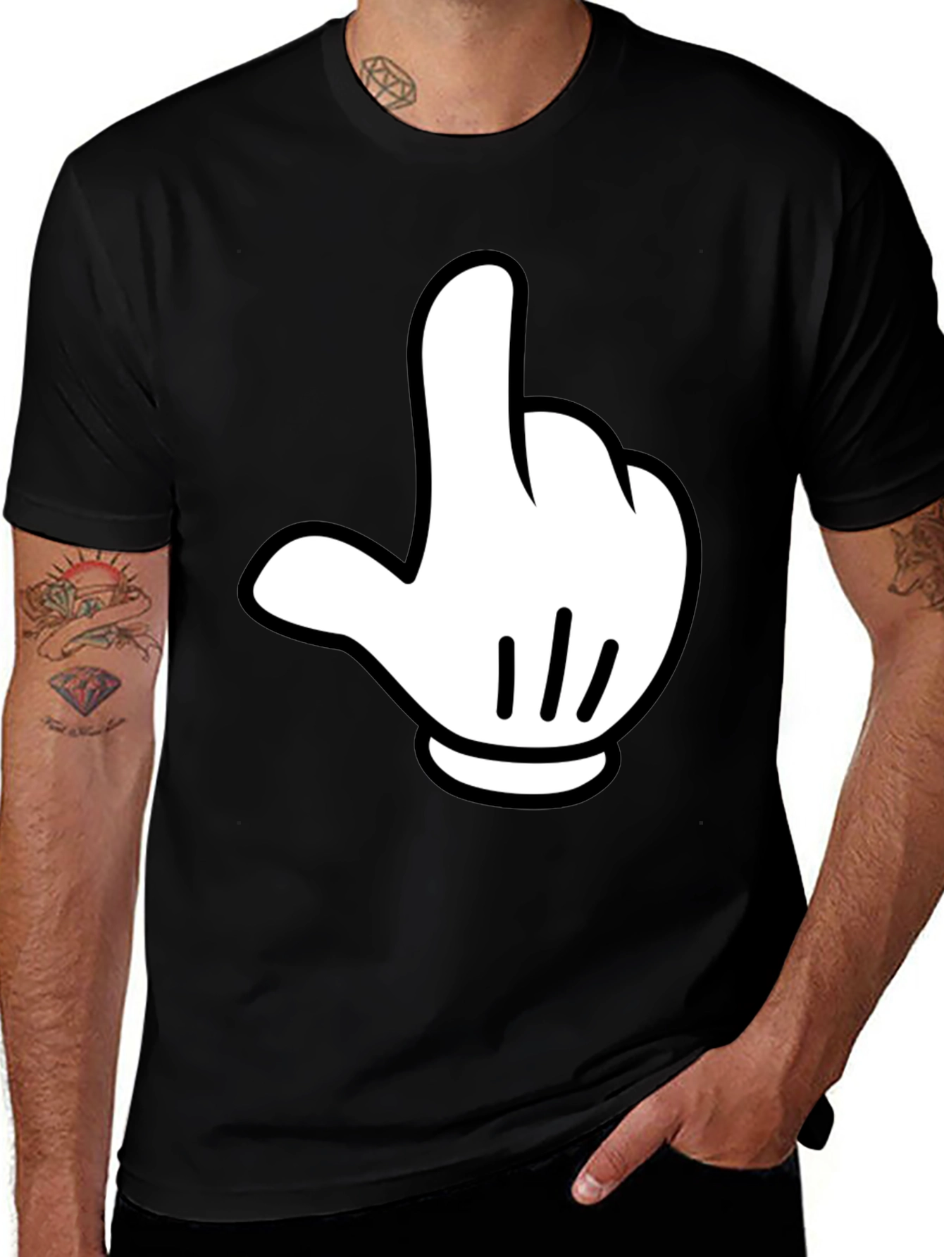 Funny Cartoon Hand Graphic Black T-Shirt
