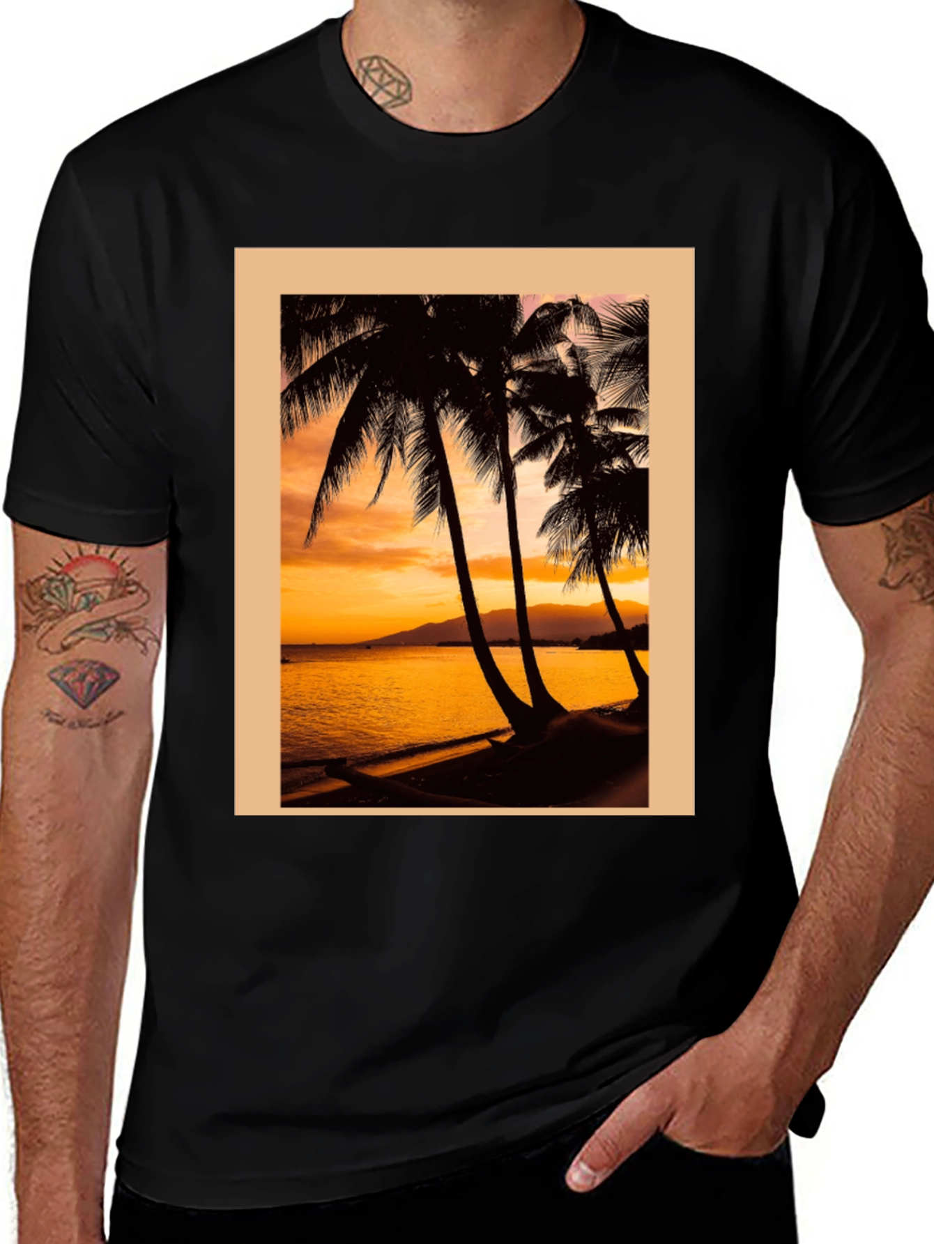 Variant 20 of Tropical Sunset Tee - Black Palm Tree Graphic T-Shirt