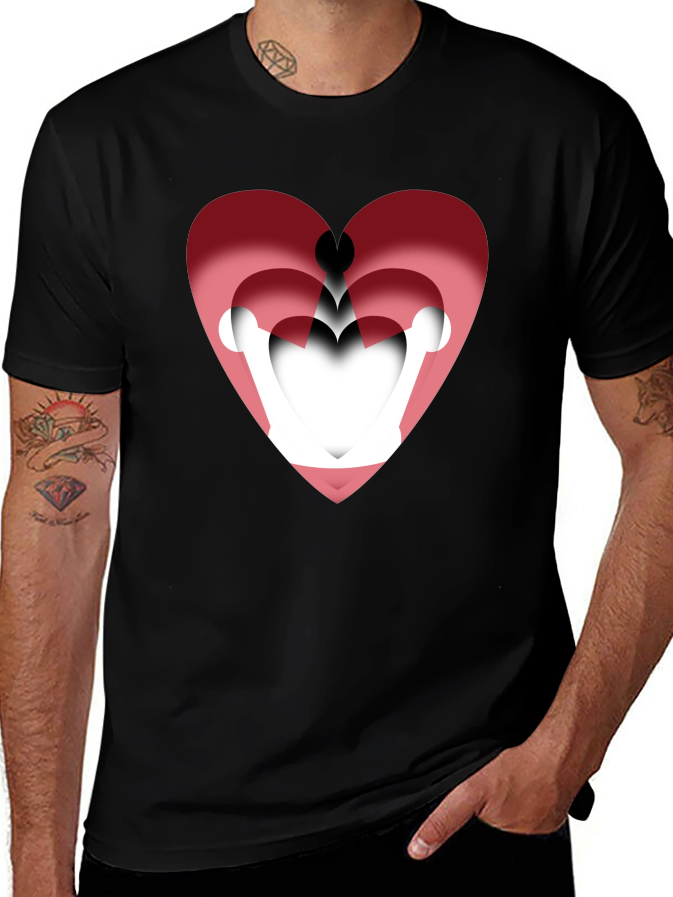 Variant 19 of Layered Heart Graphic Tee - Stylish Men's Black T-Shirt