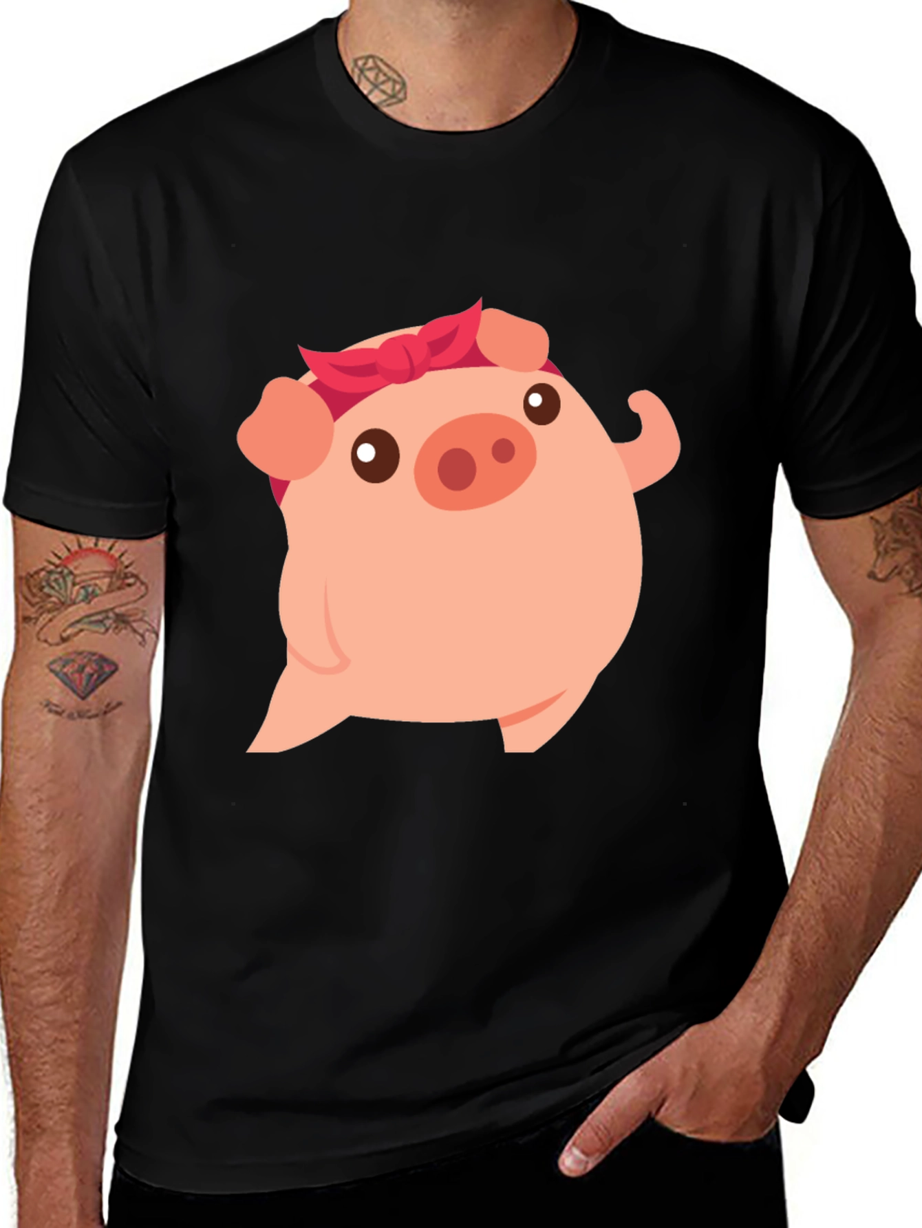 Variant 15 of Pig with Bandana Graphic Tee - Cute Cartoon Piggy T-Shirt
