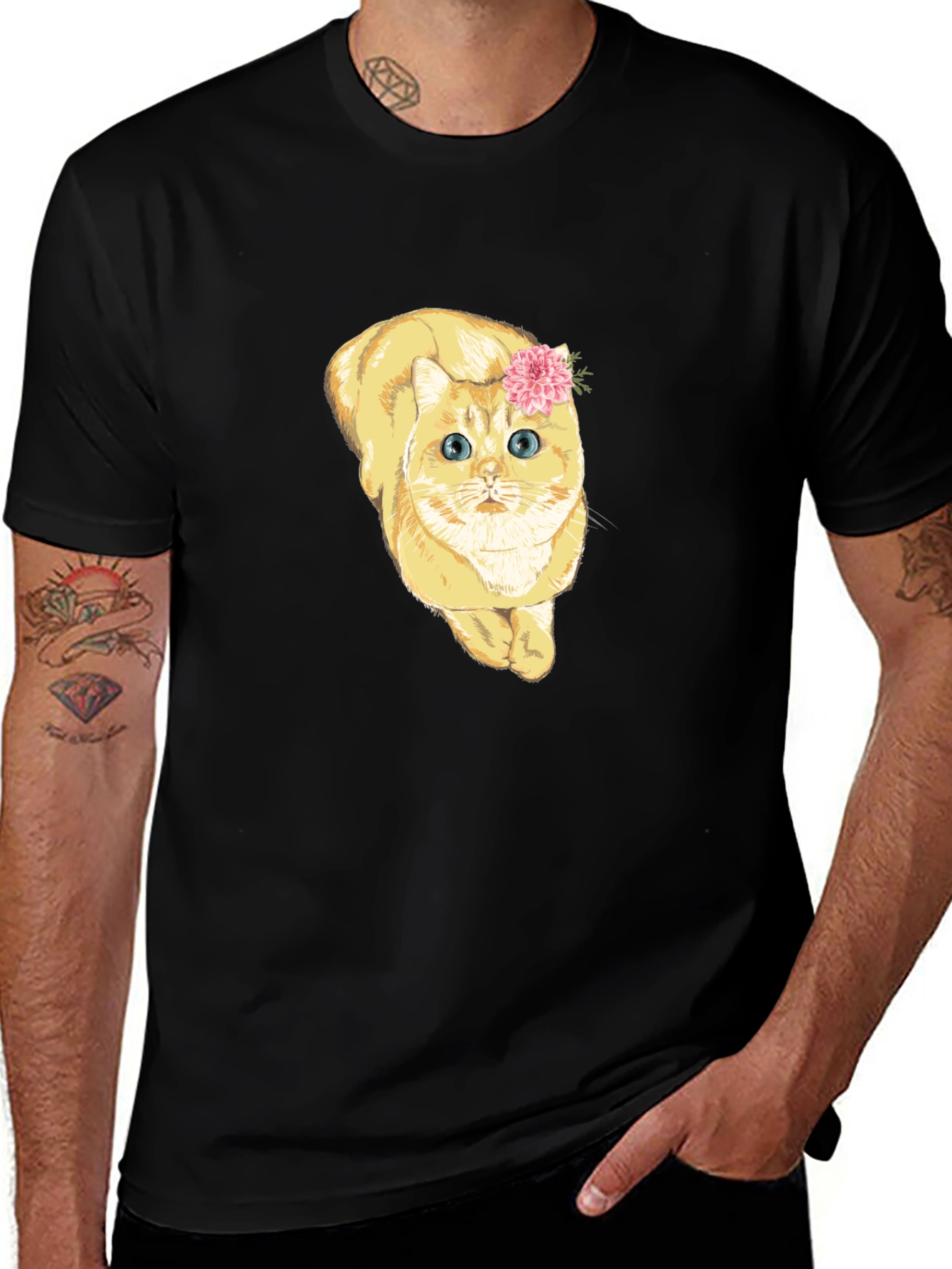 Variant 8 of Cat with Flower Crown Graphic Tee - Unisex Black T-Shirt