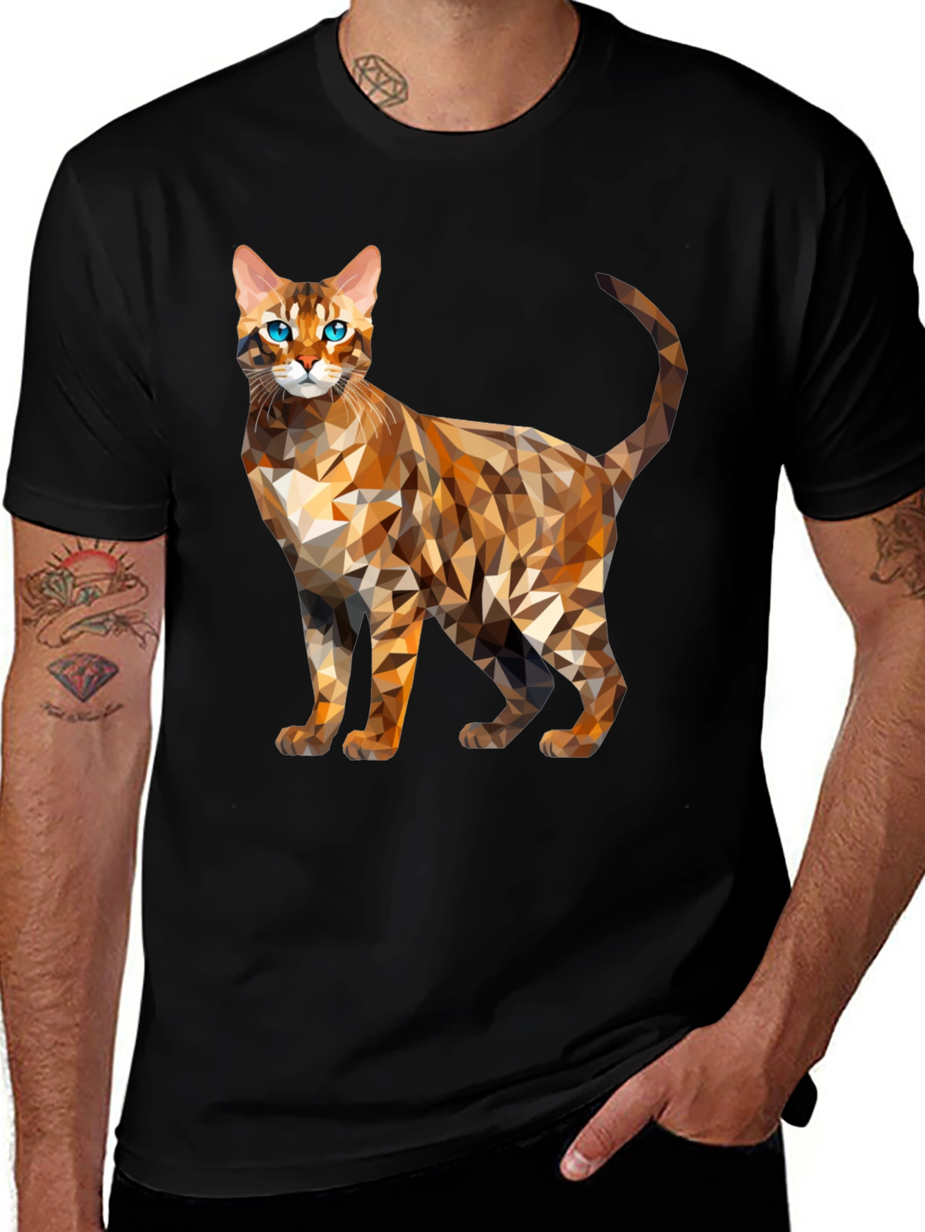 Variant 28 of Geometric Bengal Cat Graphic Tee - Modern Stylish Design