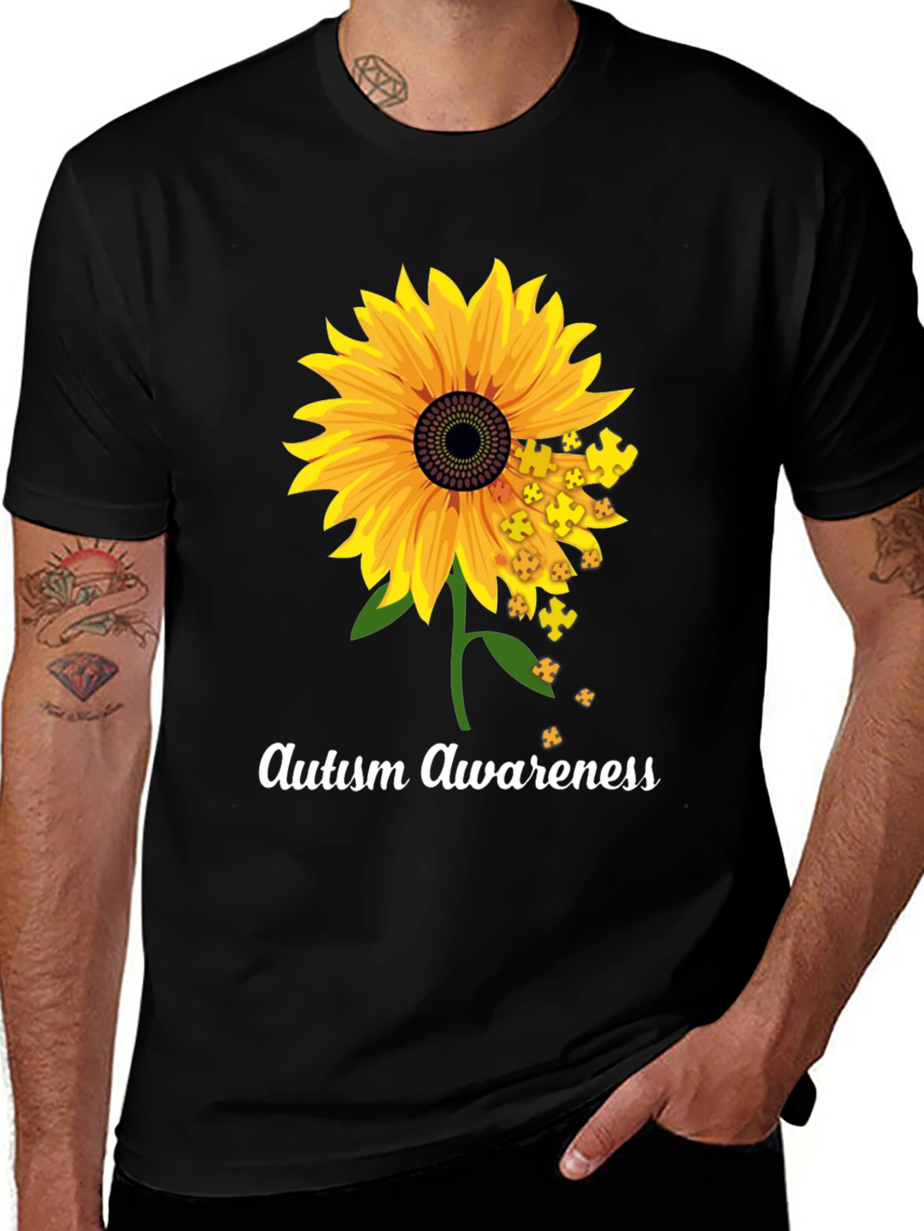 Variant 14 of Autism Awareness Sunflower Puzzle Piece T-Shirt