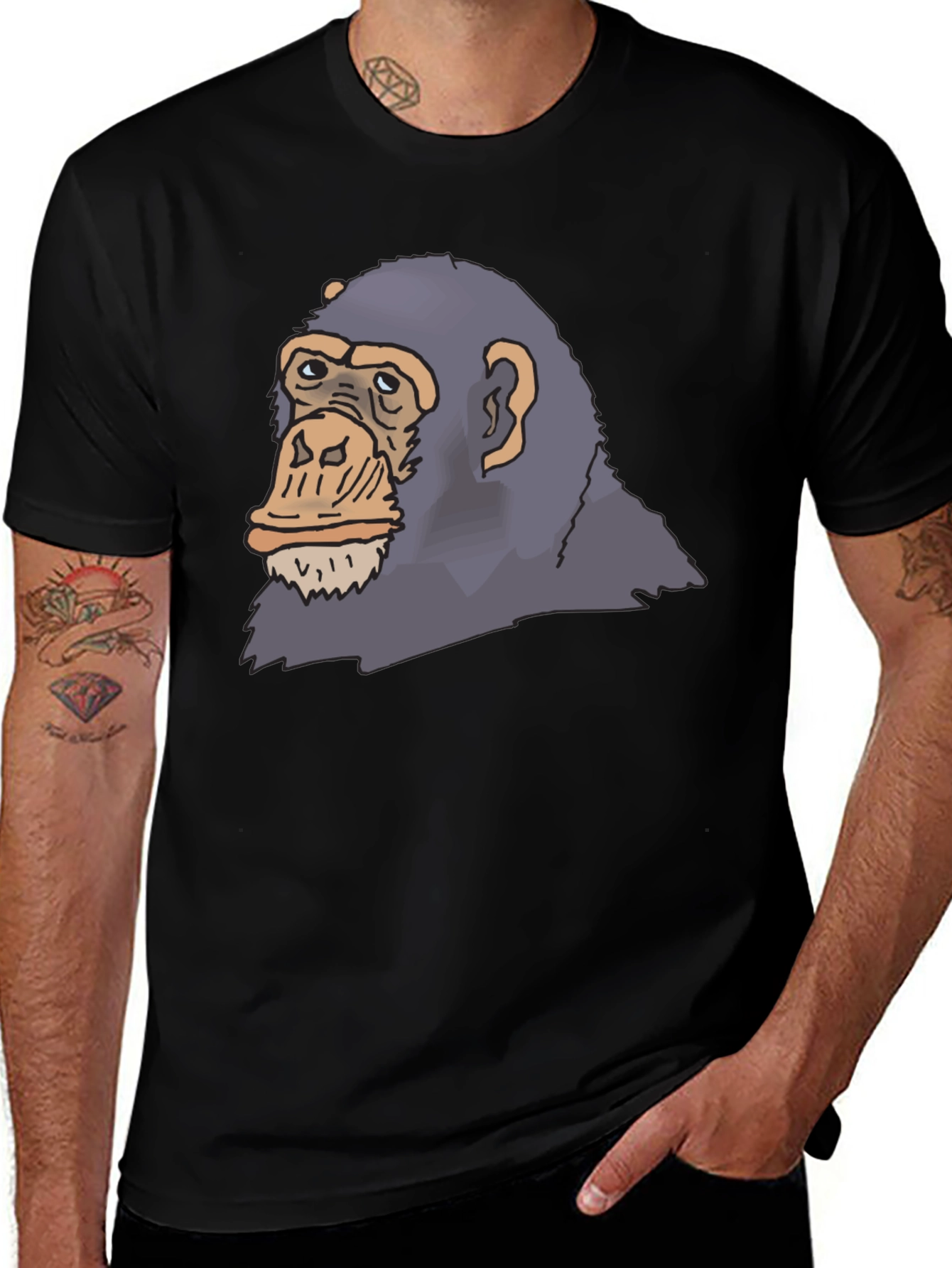 Variant 17 of Primate Face Graphic Tee - Black Cotton T-Shirt