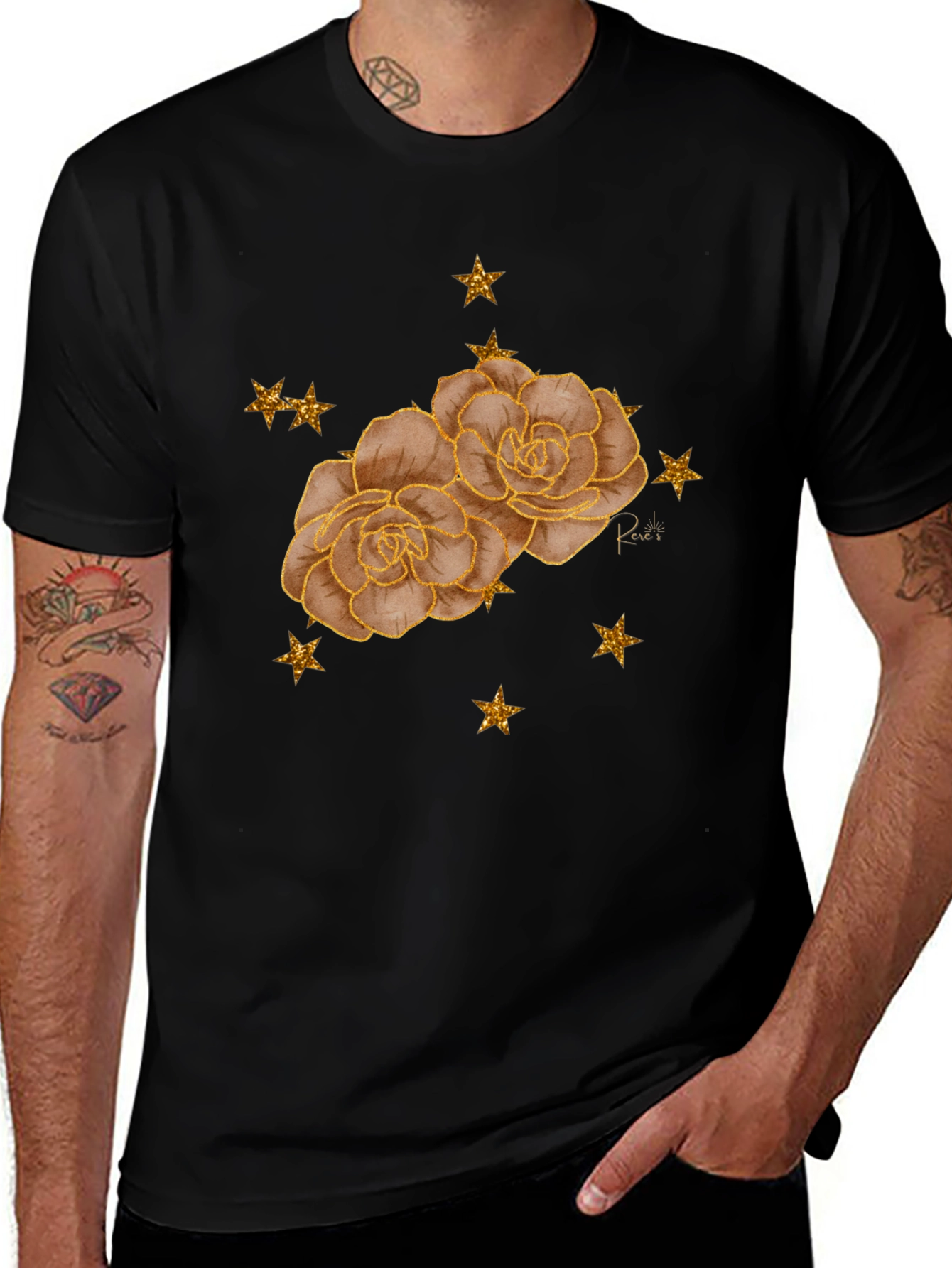 Variant 4 of Floral Star Tee - Stylish Black Graphic T-Shirt
