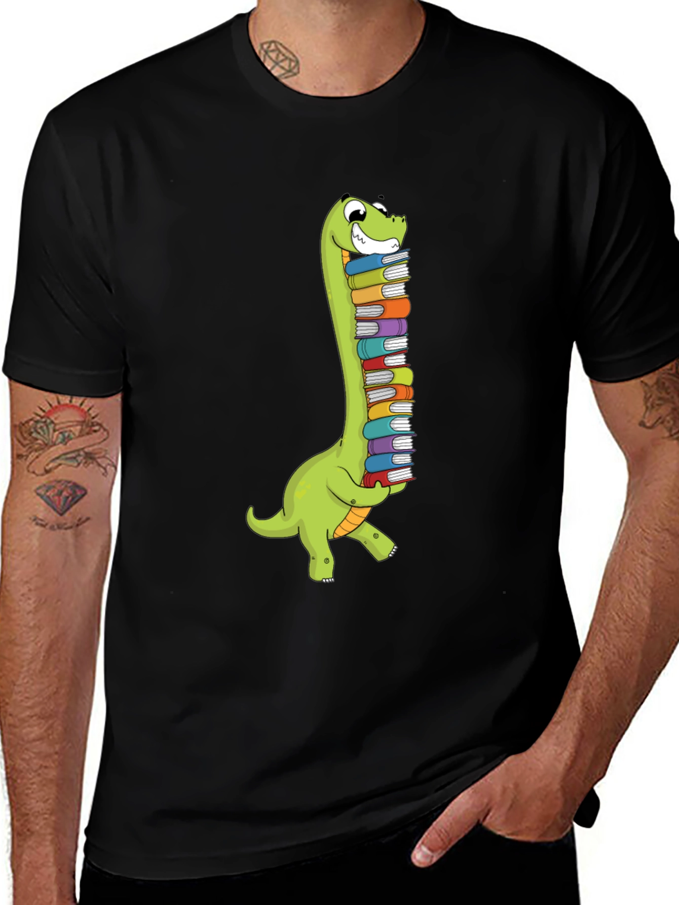 Variant 22 of Dino Book Lover T-Shirt - Cute Cartoon Brontosaurus Graphic Tee
