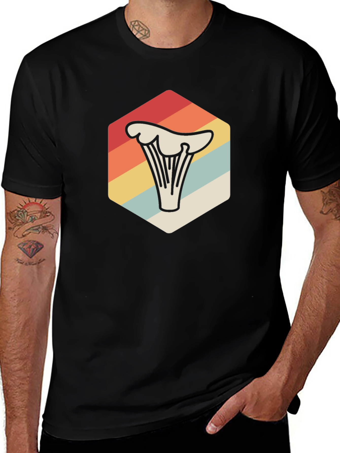 Retro Mushroom Graphic Tee - Black Cotton T-Shirt