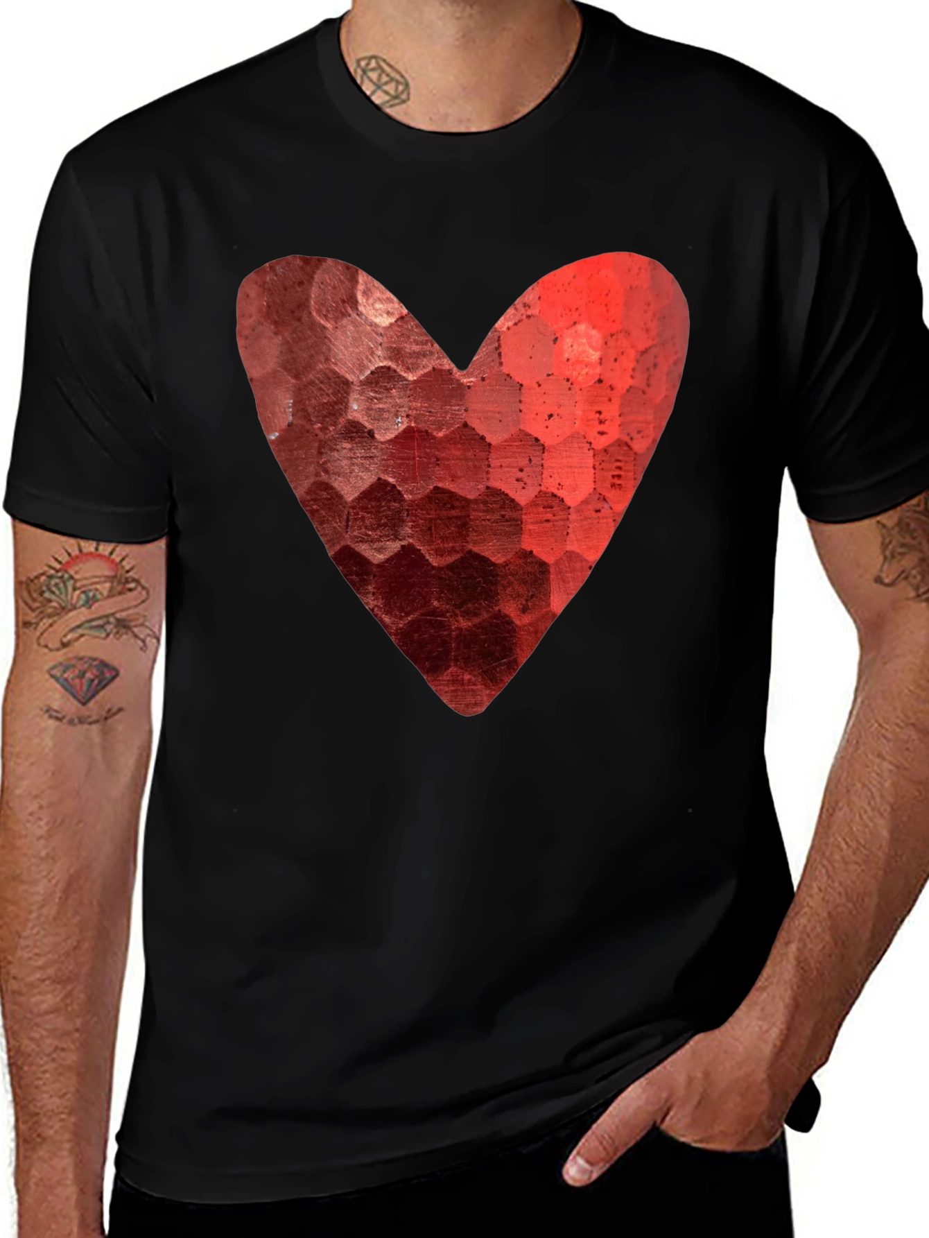Variant 30 of Heart Hexagon Pattern Graphic Tee - Black