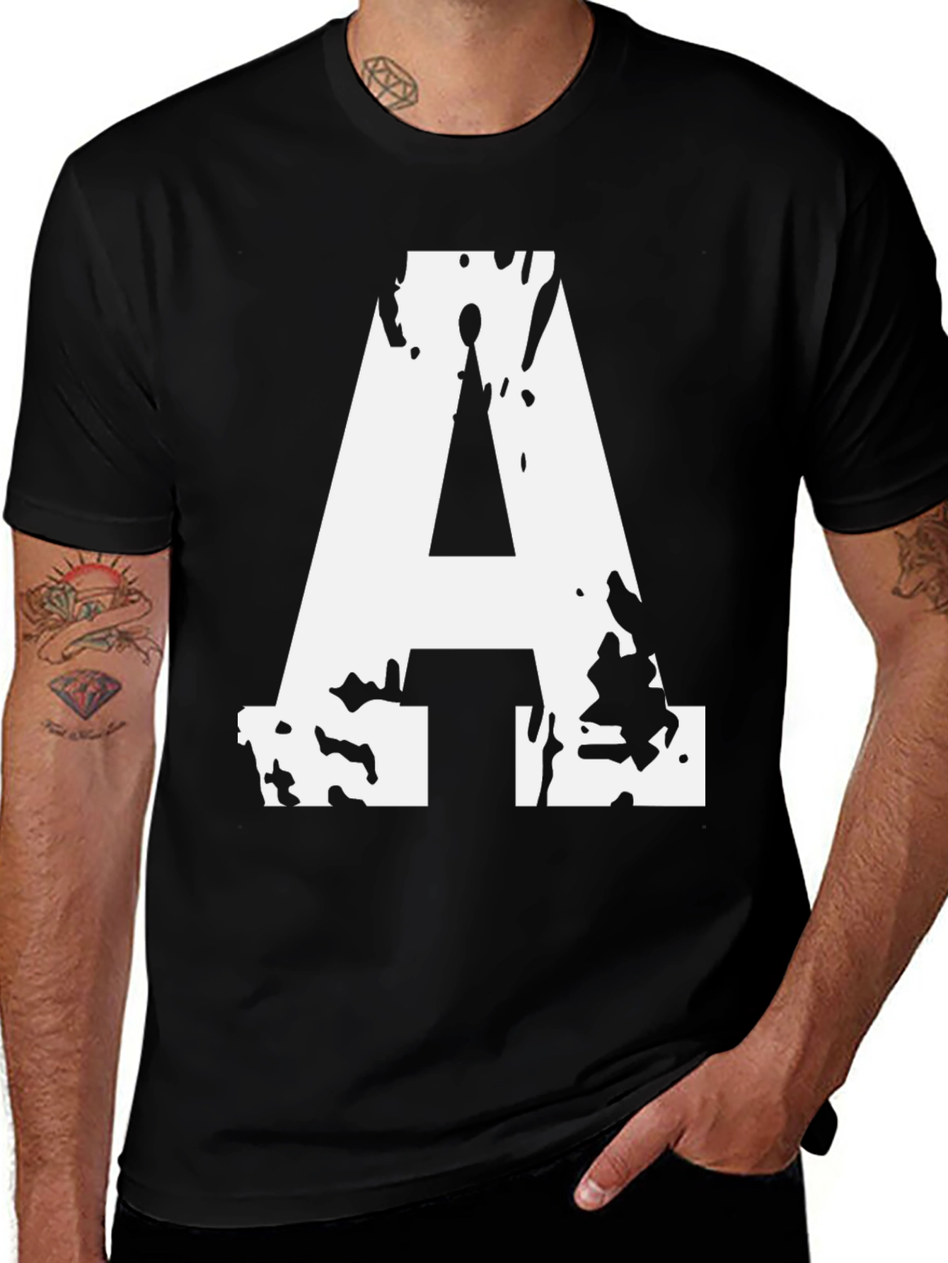 Variant 19 of Distressed Letter A Graphic Tee - Black Cotton Blend