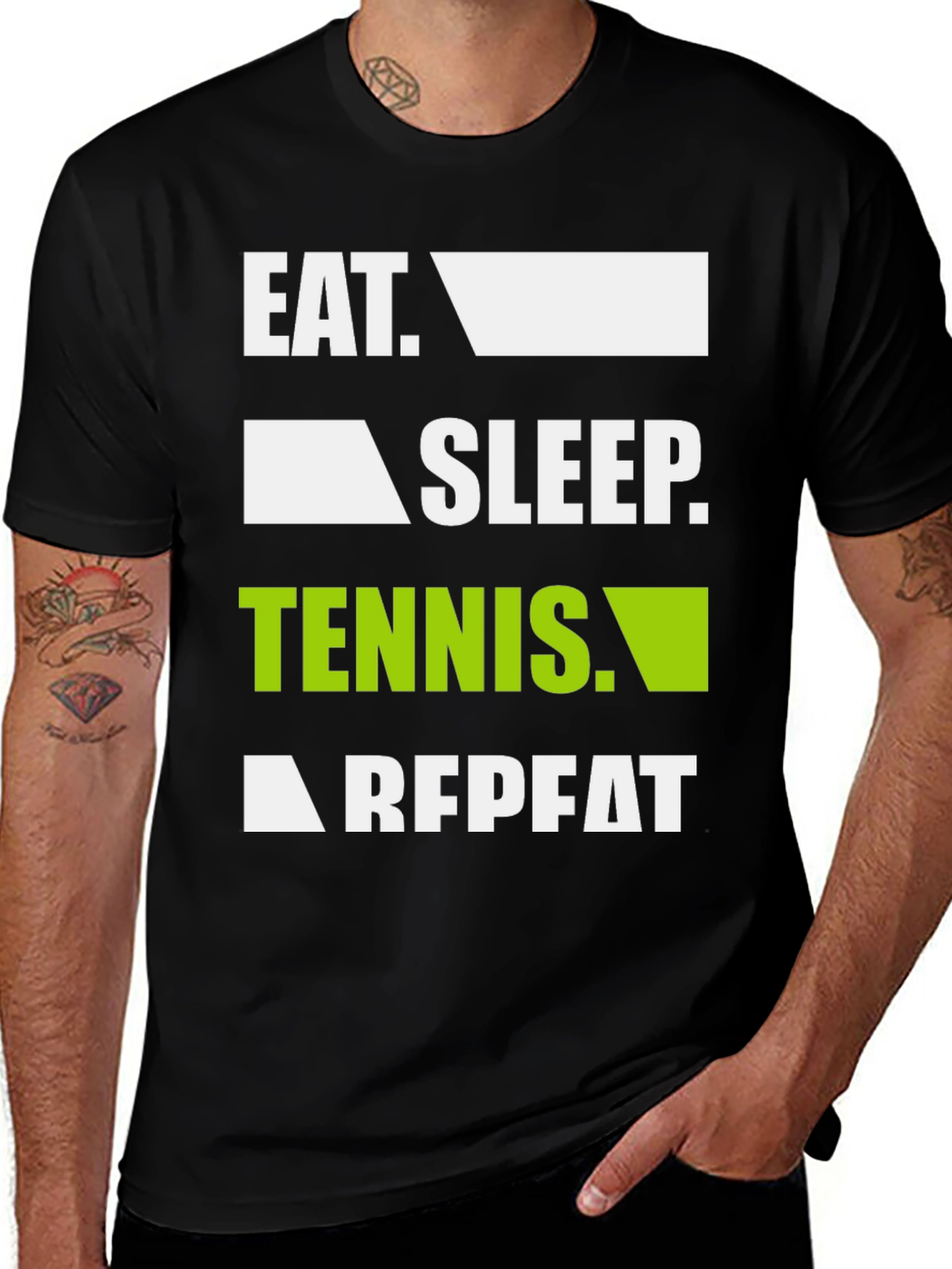 Variant 21 of Eat Sleep Tennis Repeat Black Graphic T-Shirt