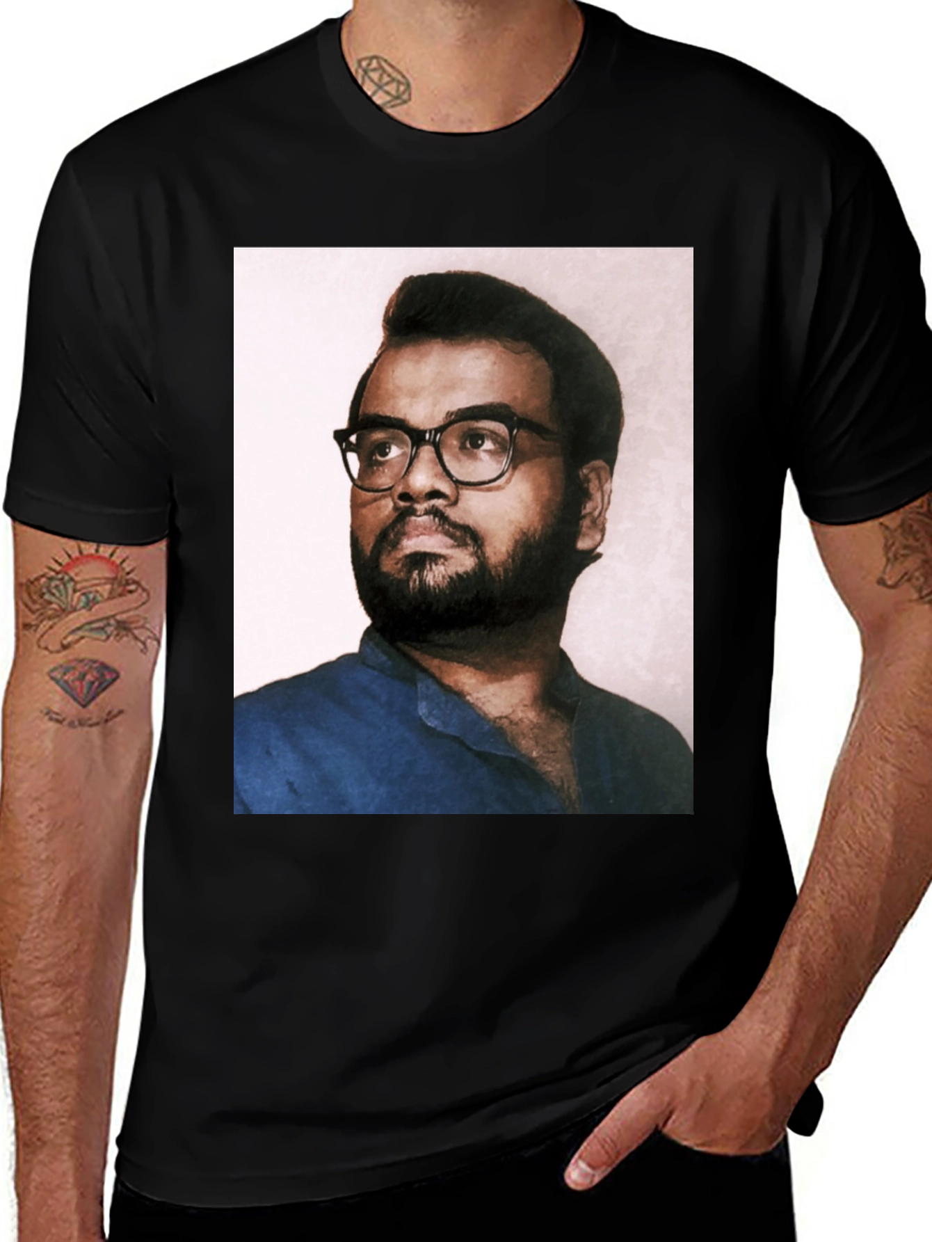 Variant 18 of Black T-Shirt with Portrait Print