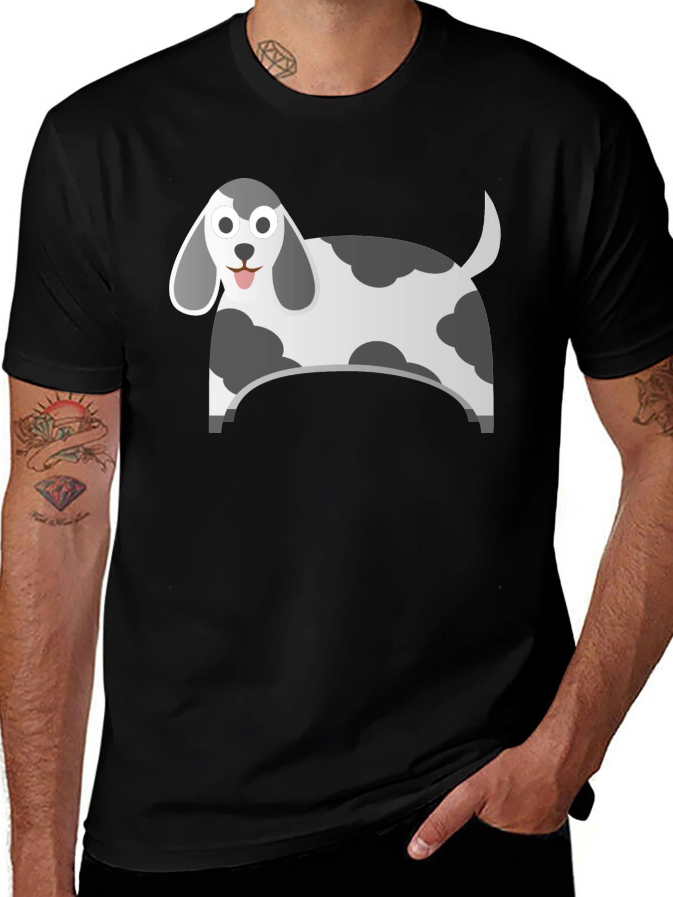 Variant 8 of Cartoon Dog Graphic Tee - Black Cotton Blend