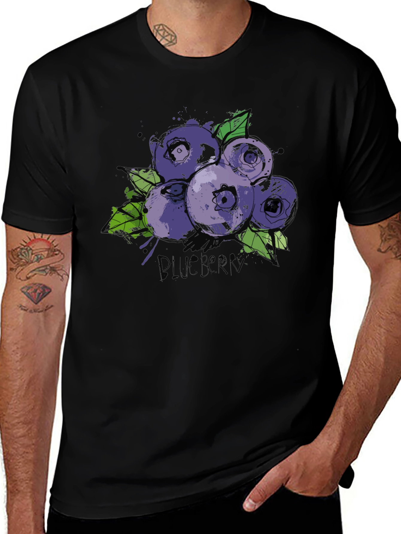 Variant 23 of Blueberry Graphic Print Black T-Shirt