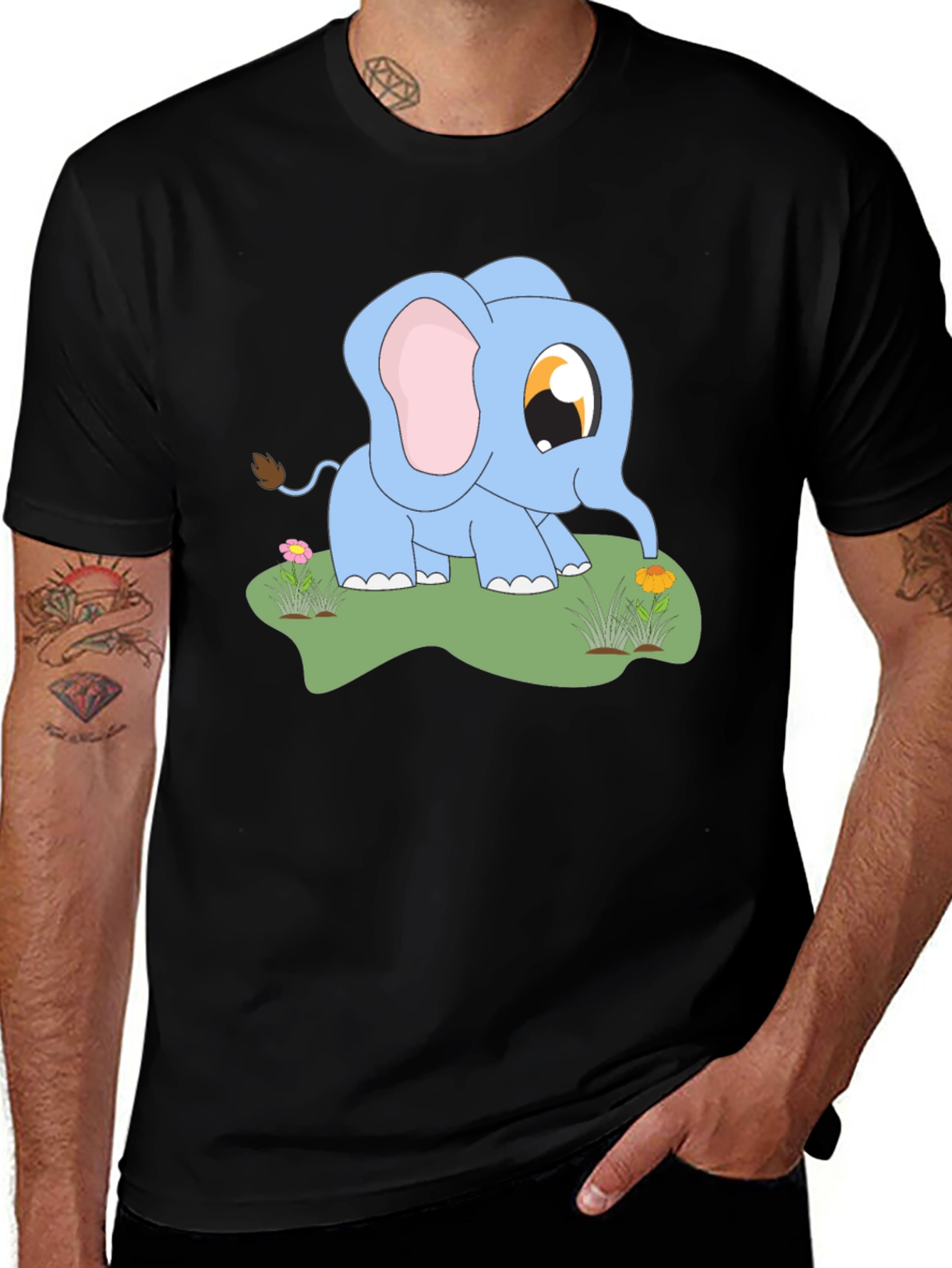 Variant 29 of Cute Baby Elephant Graphic Tee - Black Cotton Shirt