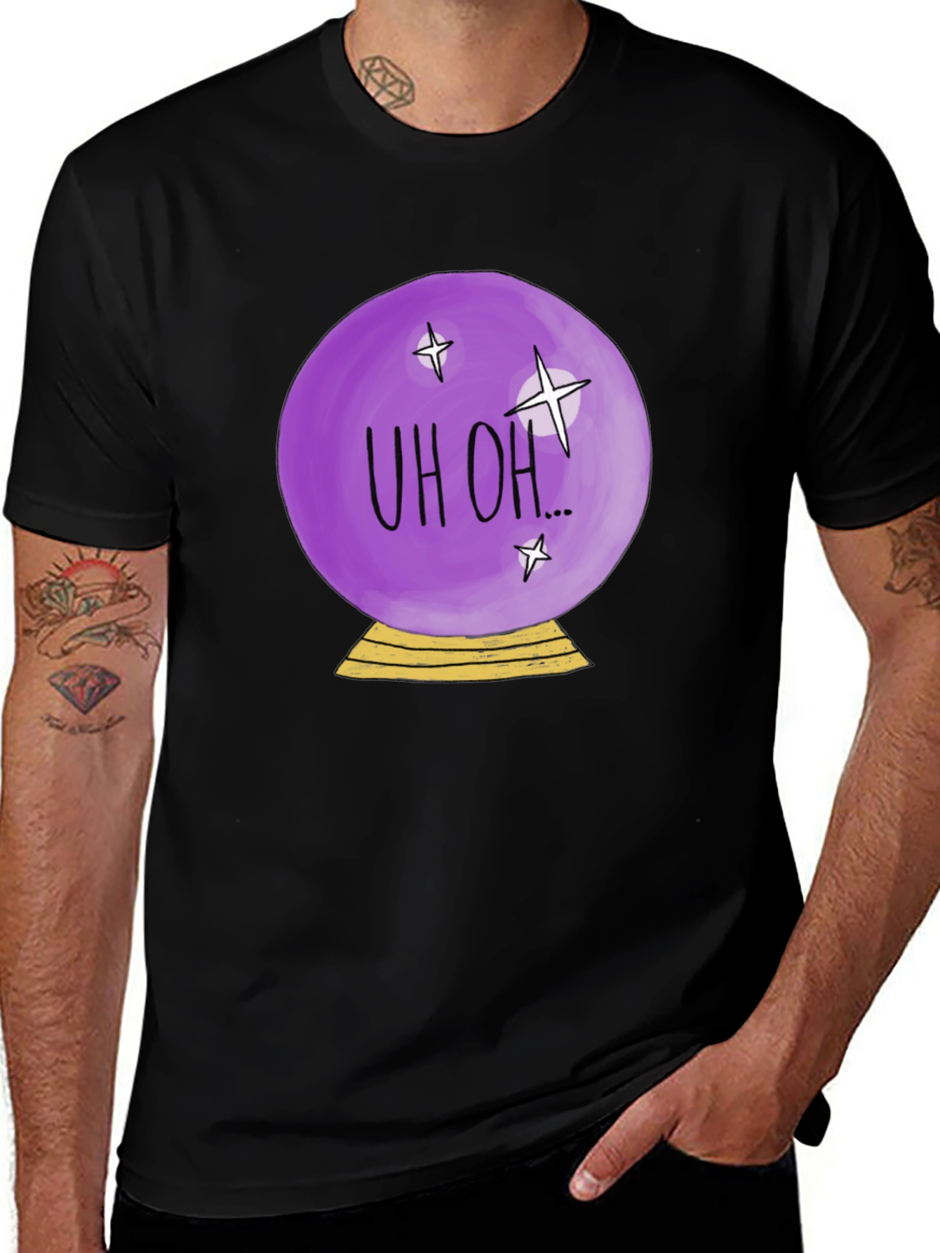 Variant 5 of Uh Oh Crystal Ball Graphic Tee - Men's Black T-Shirt