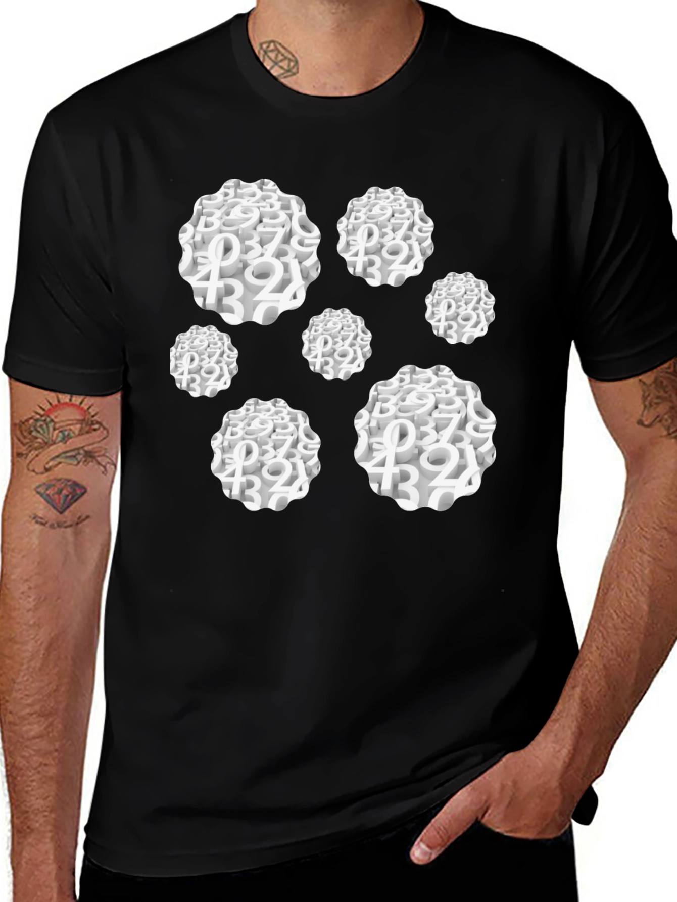 Variant 2 of Abstract Number Cluster Black T-Shirt