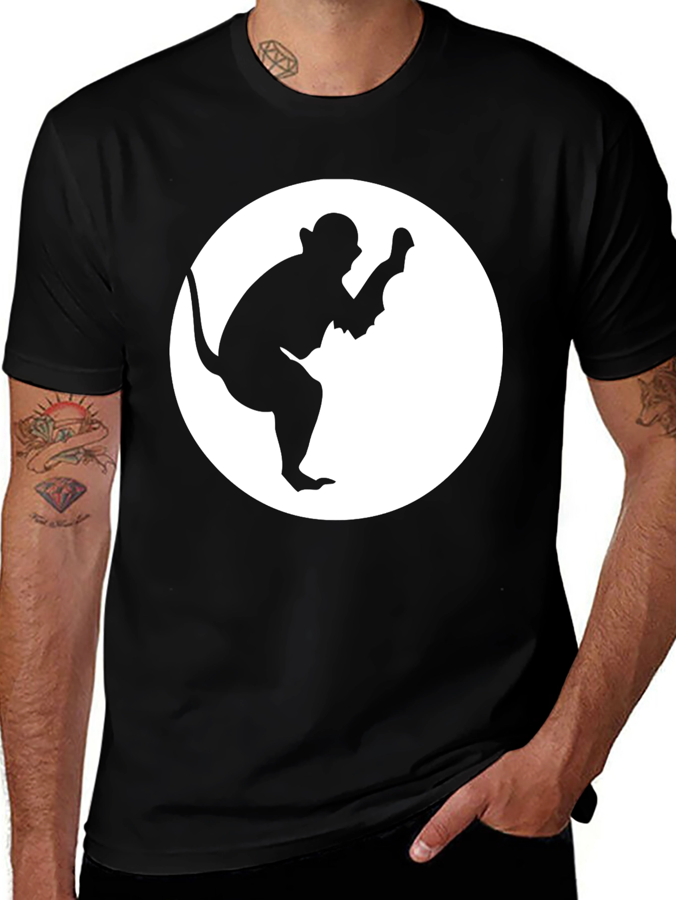 Variant 20 of Monkey Silhouette Graphic Tee - Black Cotton Casual
