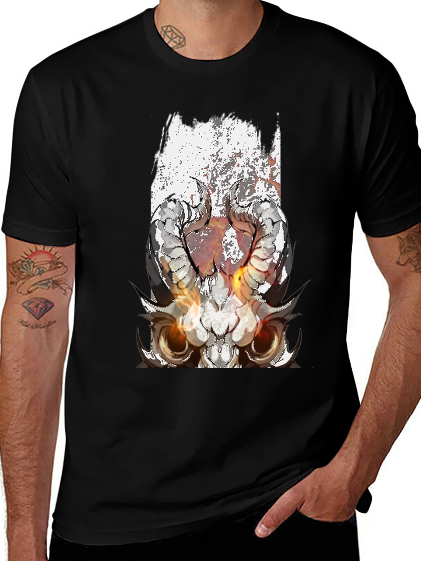 Variant 30 of Black T-Shirt with Skull and Horns Graphic