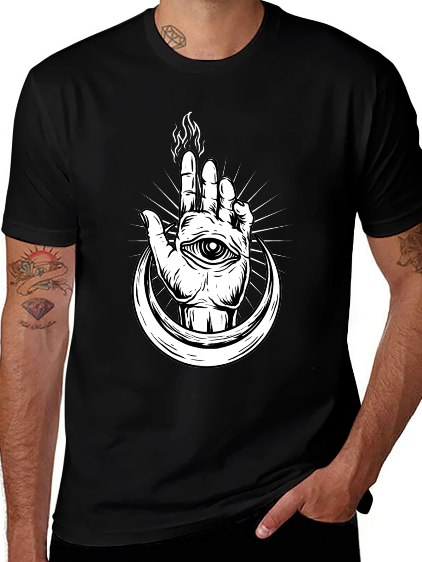 Variant 19 of Mystic Eye Hand Graphic Tee - Black Cotton Shirt