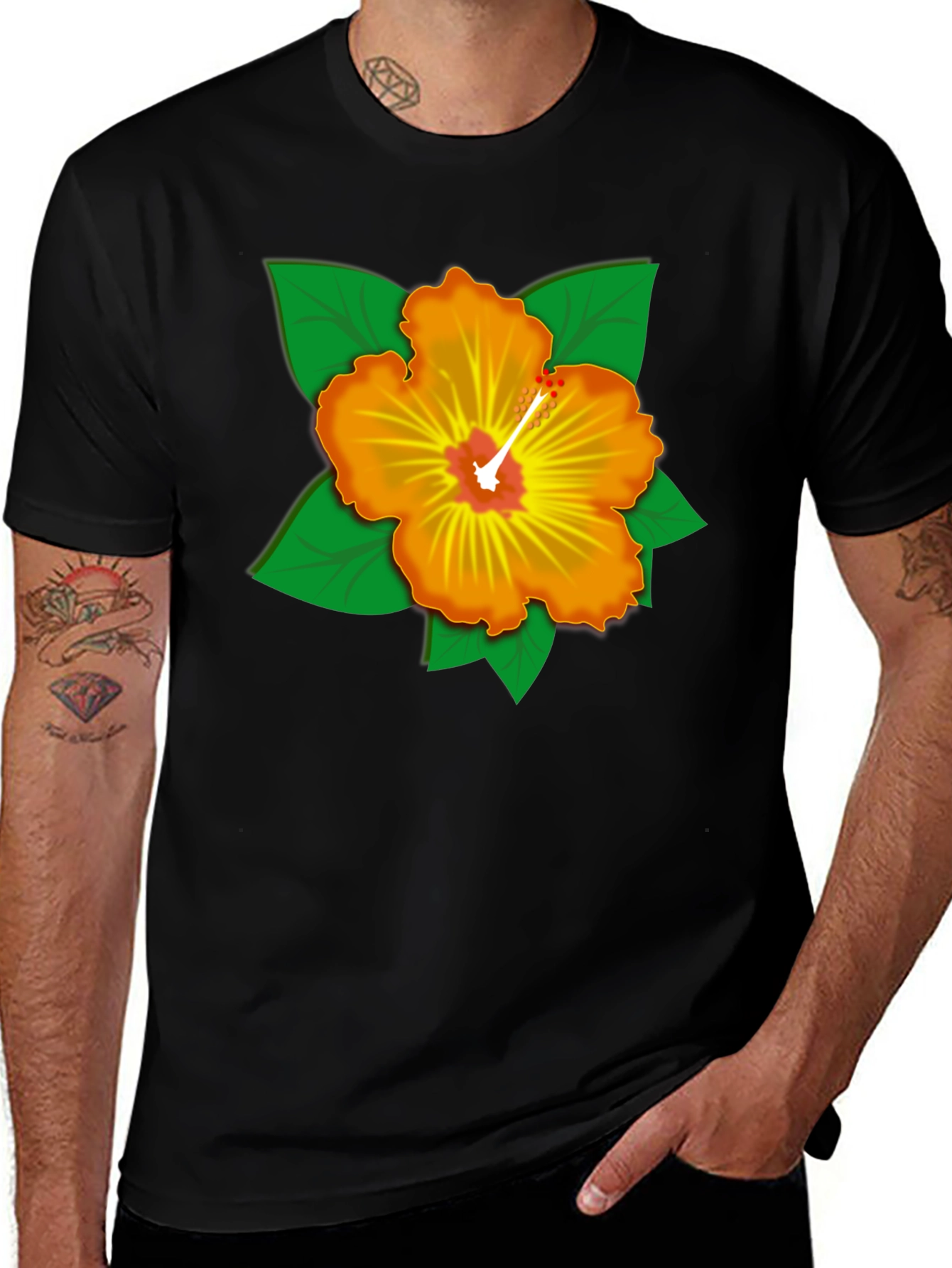Variant 8 of Hibiscus Graphic Black T-Shirt - Tropical Style