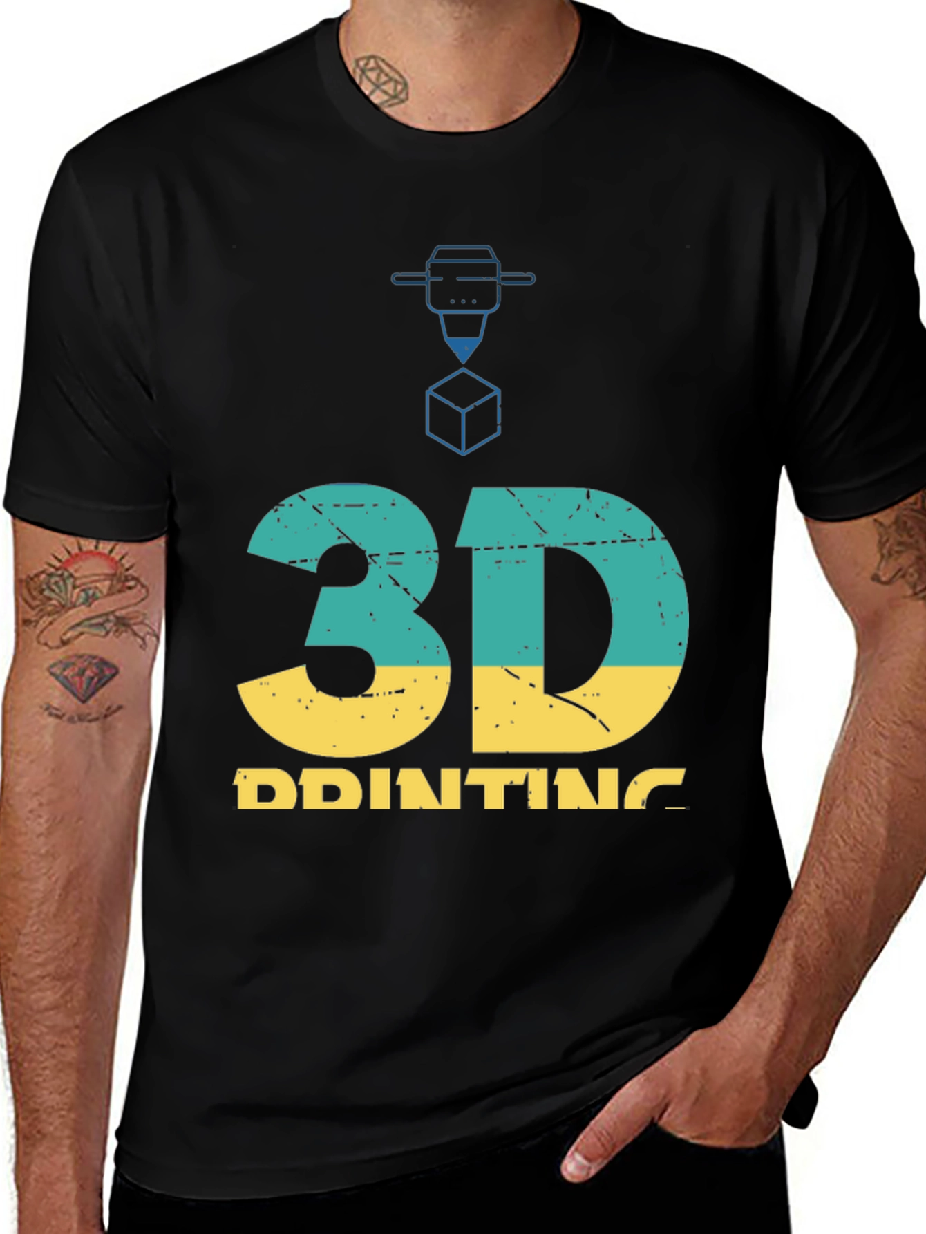 3D Printing Graphic T-Shirt - Black
