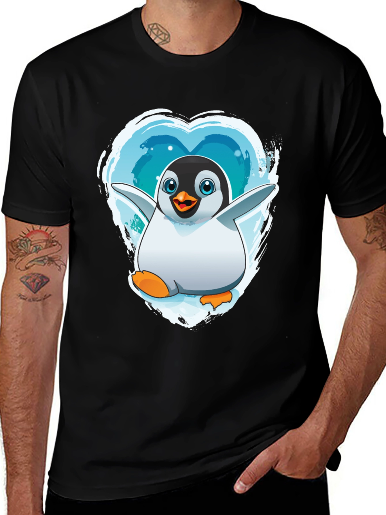 Variant 15 of Penguin Heart Graphic Tee - Black Cotton Blend