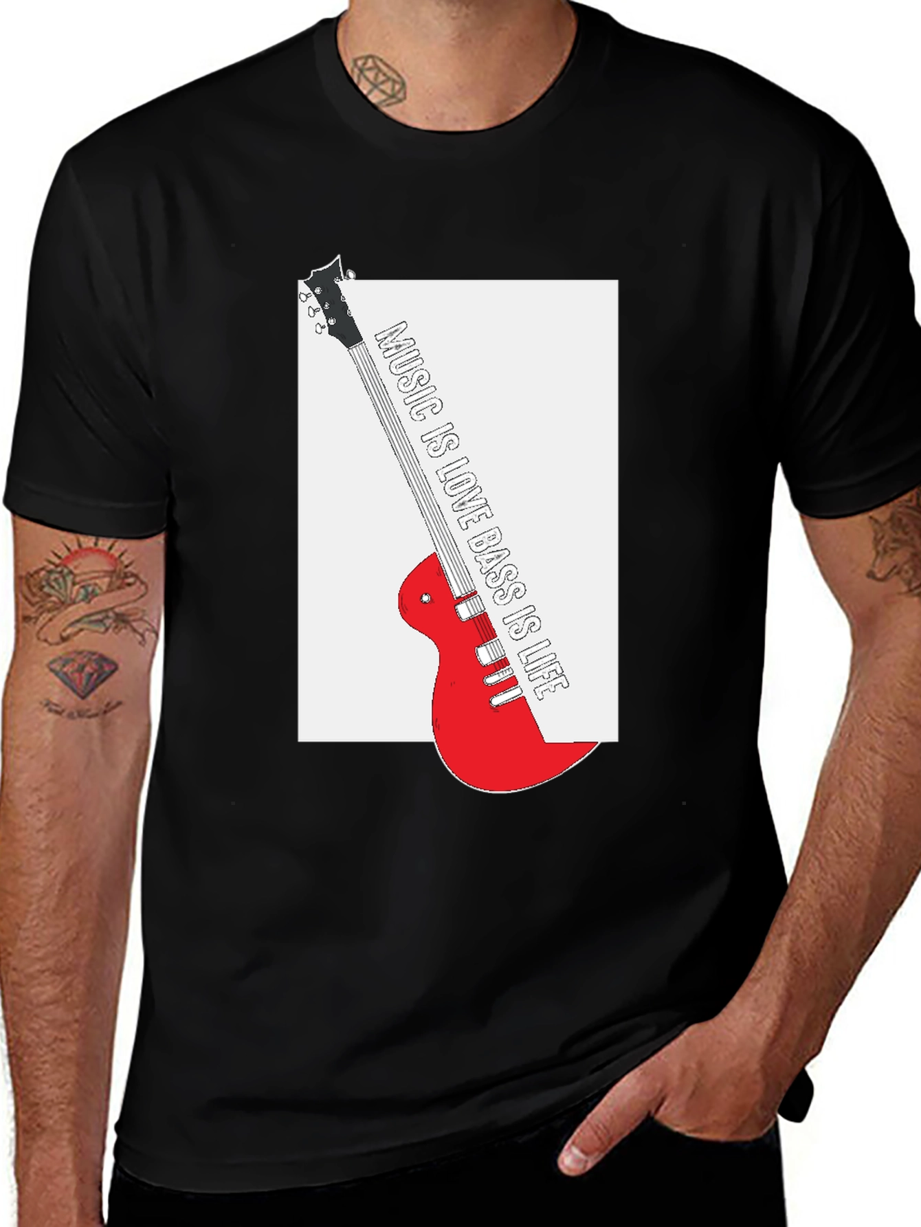 Variant 5 of Music is Love Bass is Life Black T-Shirt