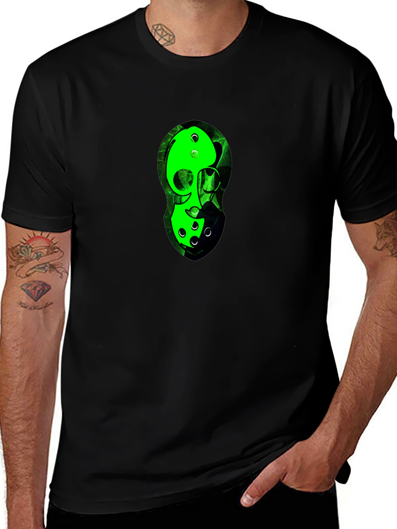 Variant 22 of Green Skull Graphic Tee - Men's Black T-Shirt