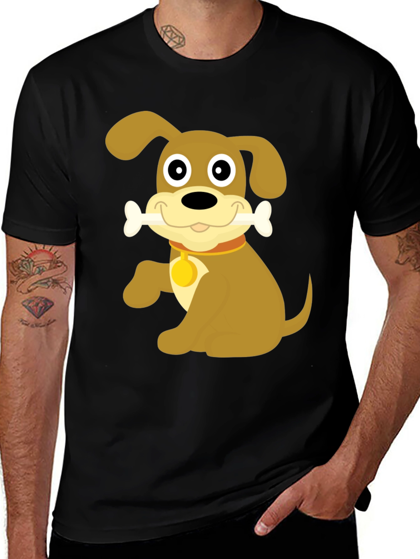Variant 21 of Cute Dog Bone Cartoon Black T-Shirt