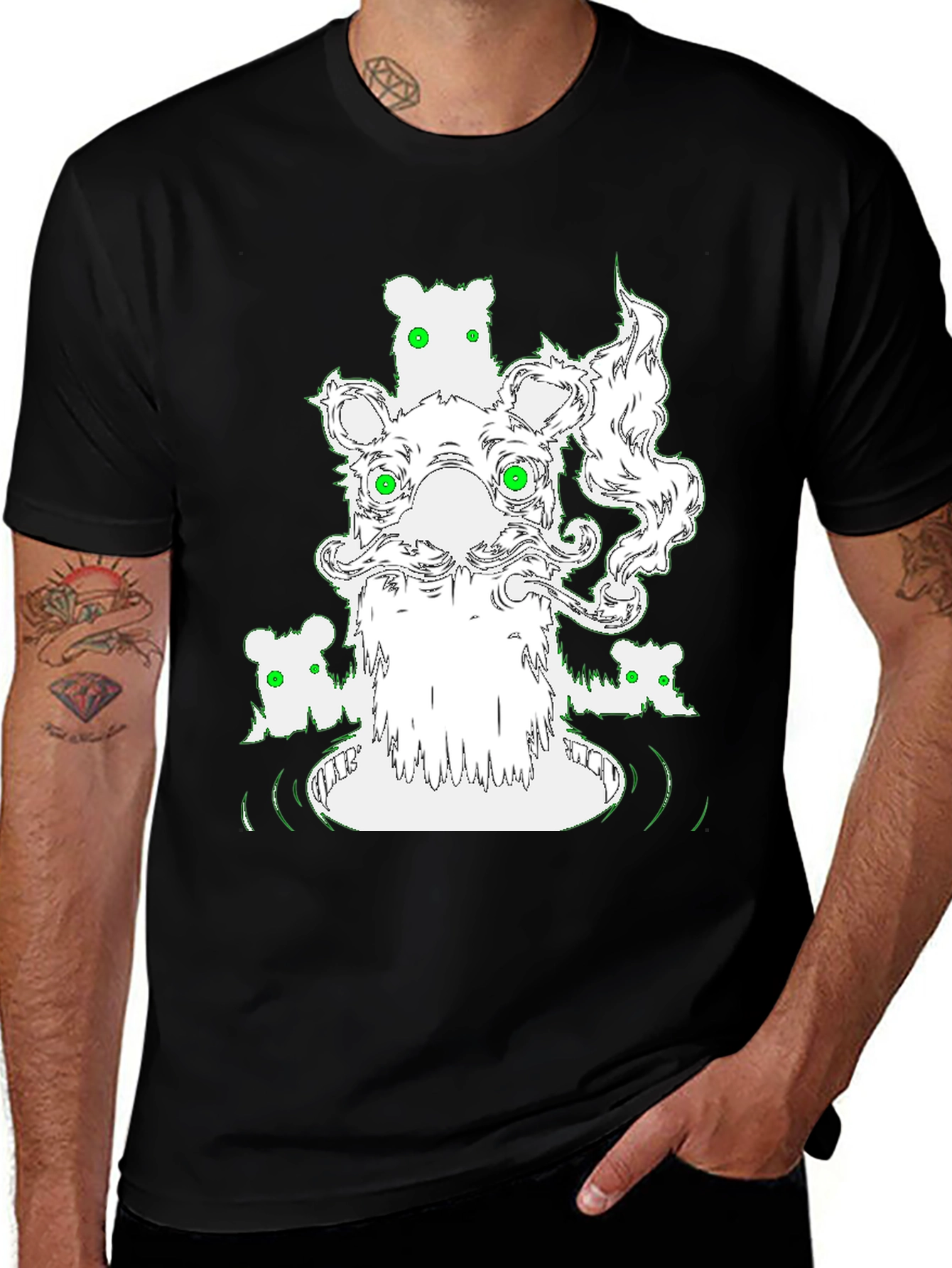 Variant 25 of Cool Graphic Bear T-Shirt - Black Cotton Tee