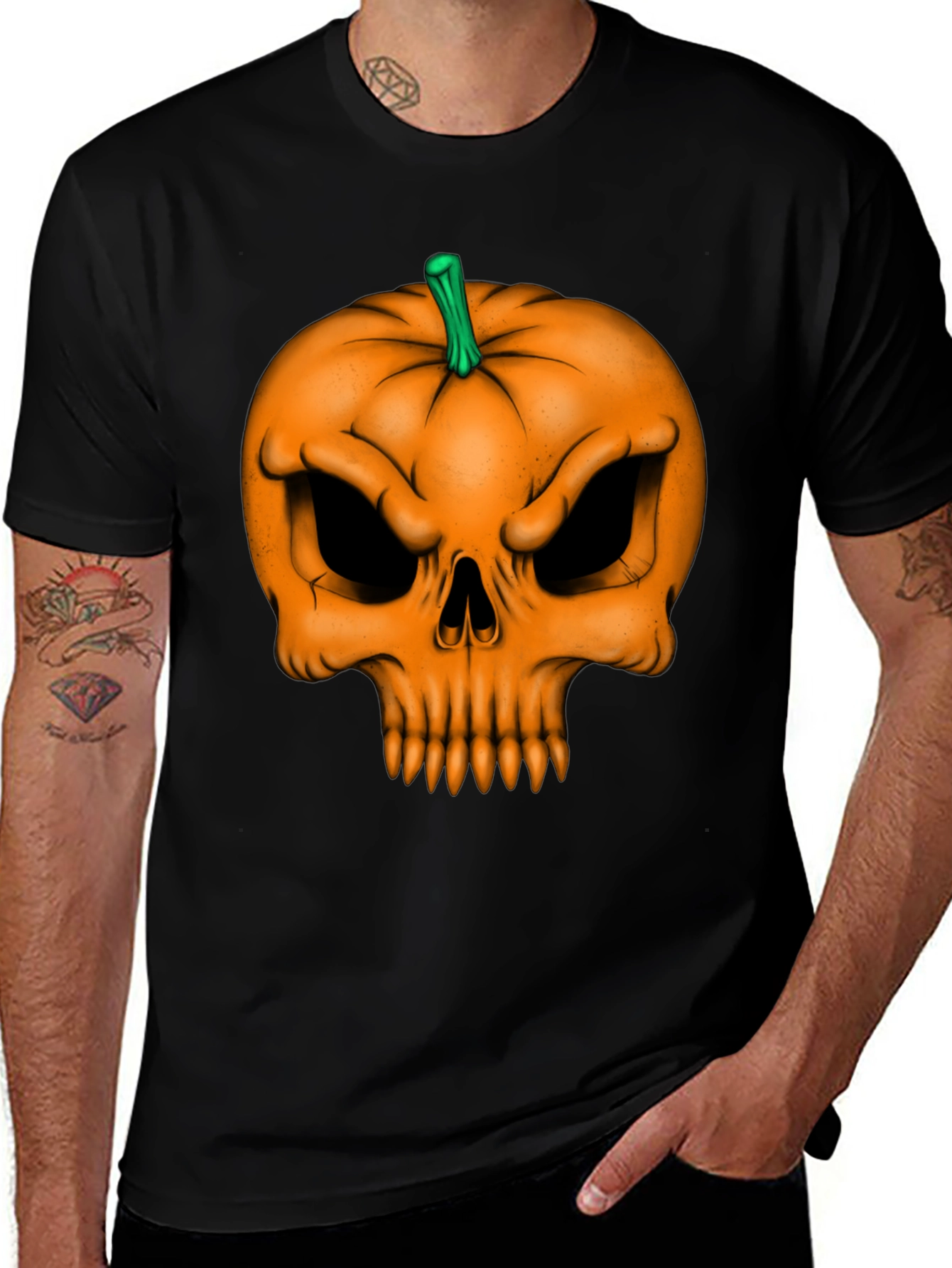 Halloween Pumpkin Skull Graphic Tee