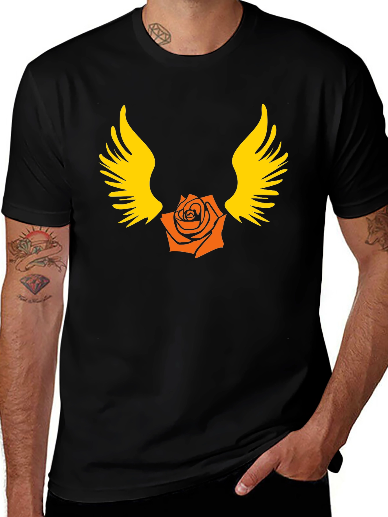 Winged Rose Graphic T-Shirt - Bold Black Cotton Tee