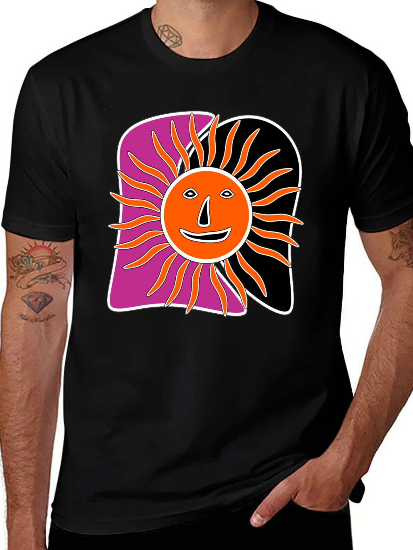 Variant 8 of Retro Sun Graphic Tee - Black Cotton Blend