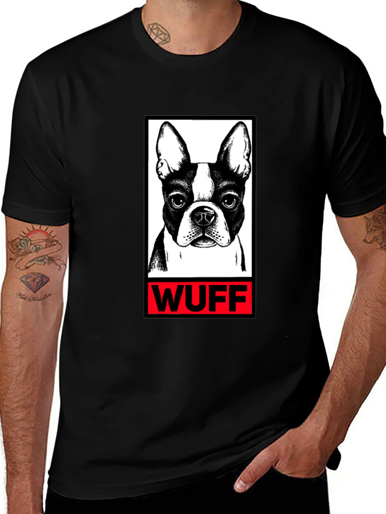 Variant 12 of WUFF Dog Graphic T-Shirt - Black Cotton Tee