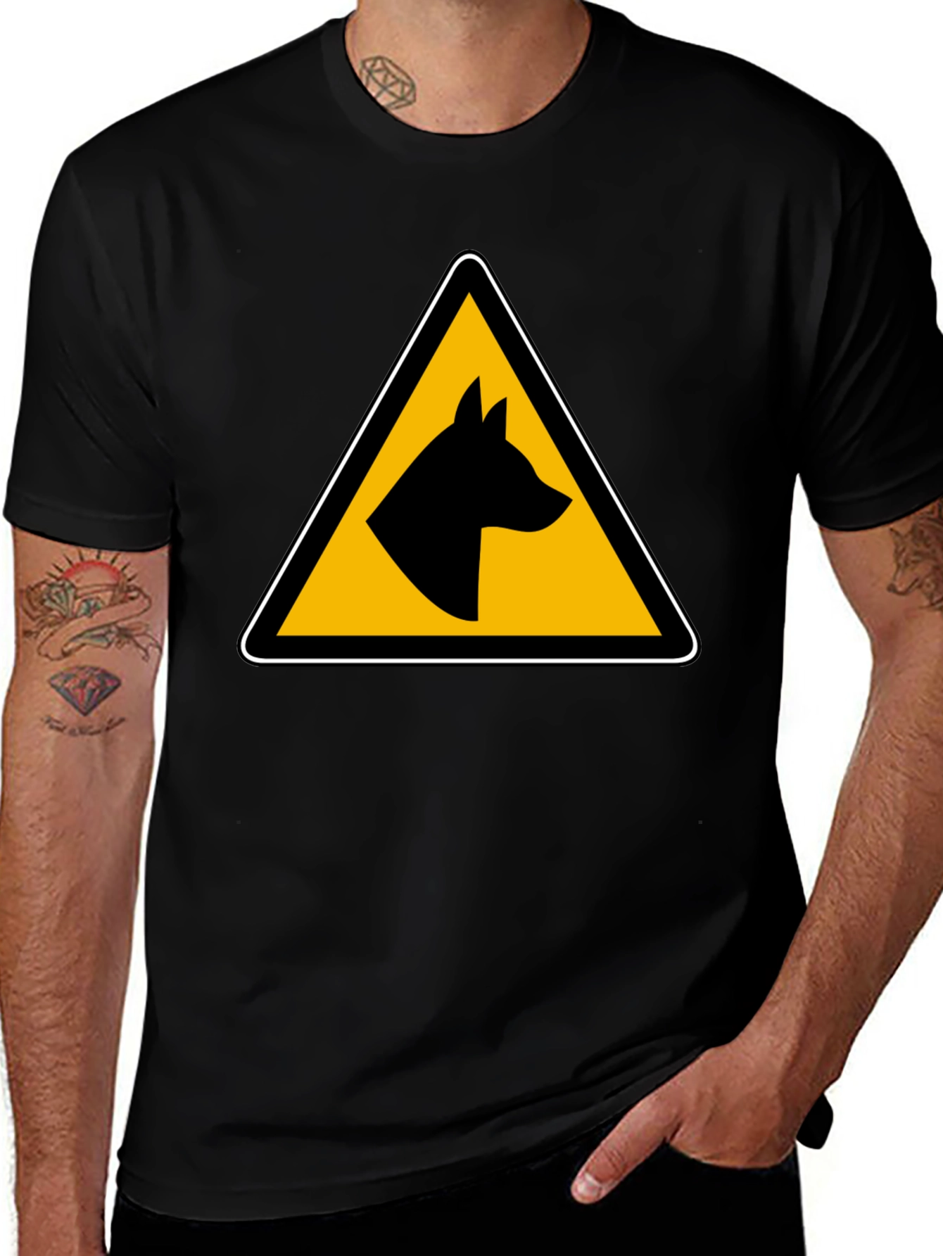 Variant 23 of Dog Warning Sign Graphic Tee - Black Unisex T-Shirt