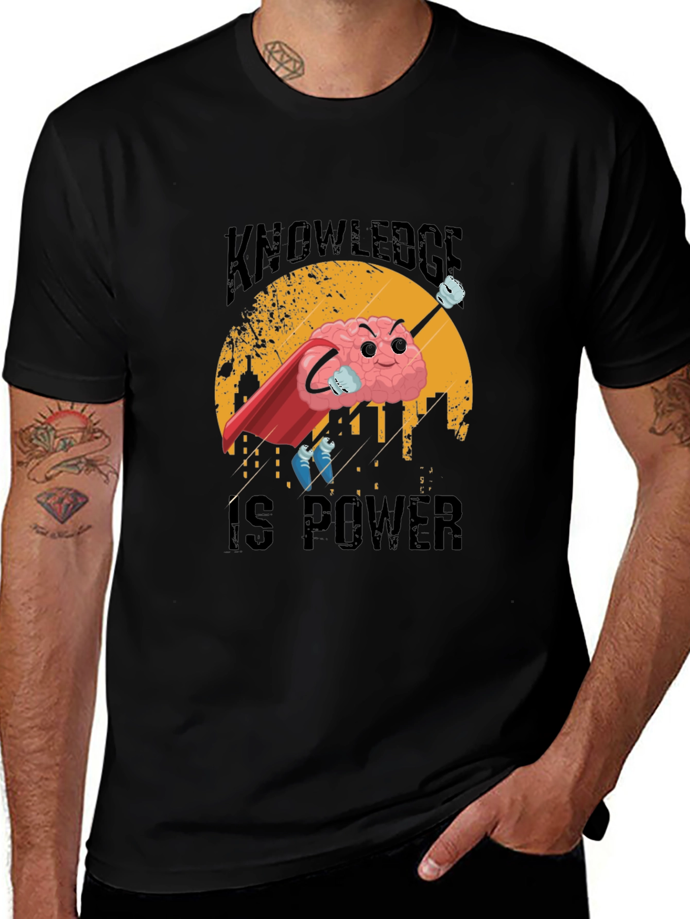 Knowledge is Power Brain Superhero T-Shirt