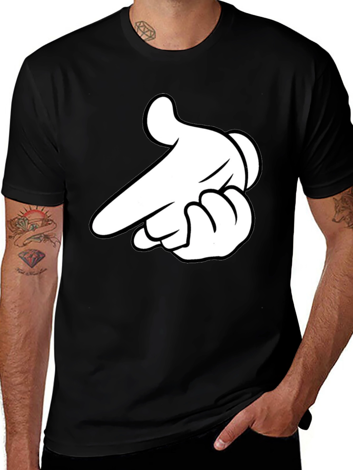 Mickey Mouse Hand Gesture Black T-Shirt