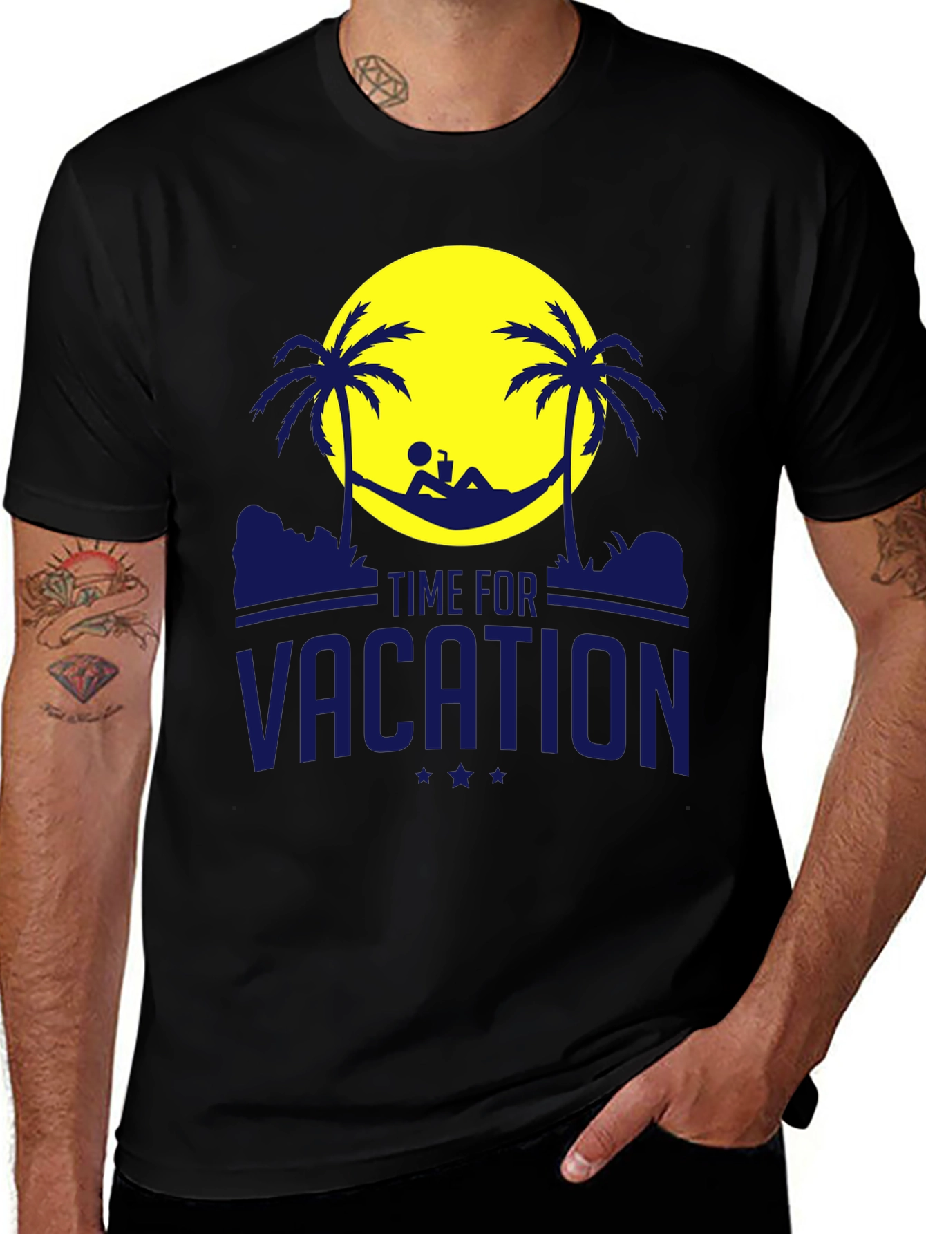 Variant 17 of Time for Vacation Graphic T-Shirt - Relaxed Fit, Black Cotton