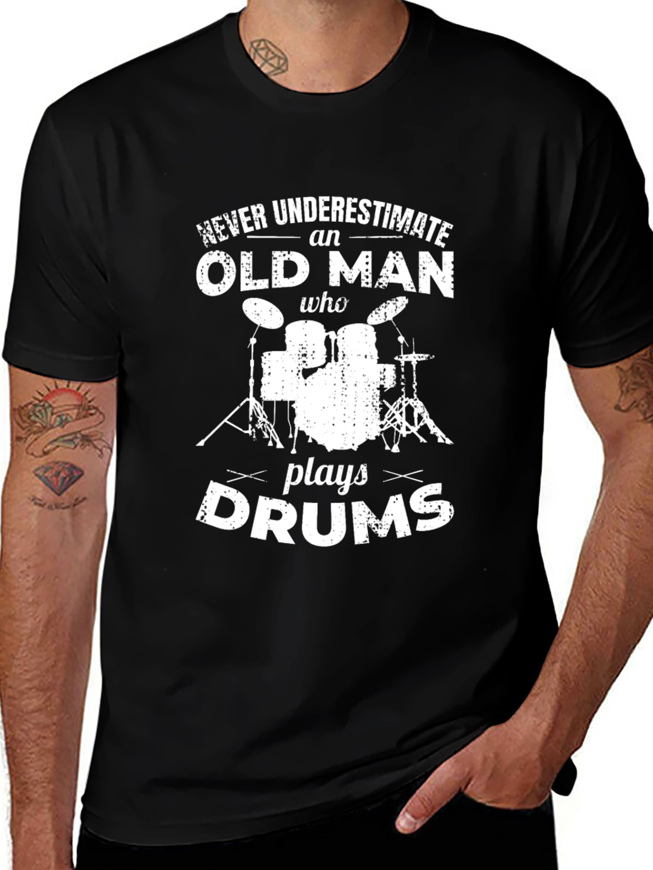 Variant 28 of Old Man Drums Graphic T-Shirt - Black