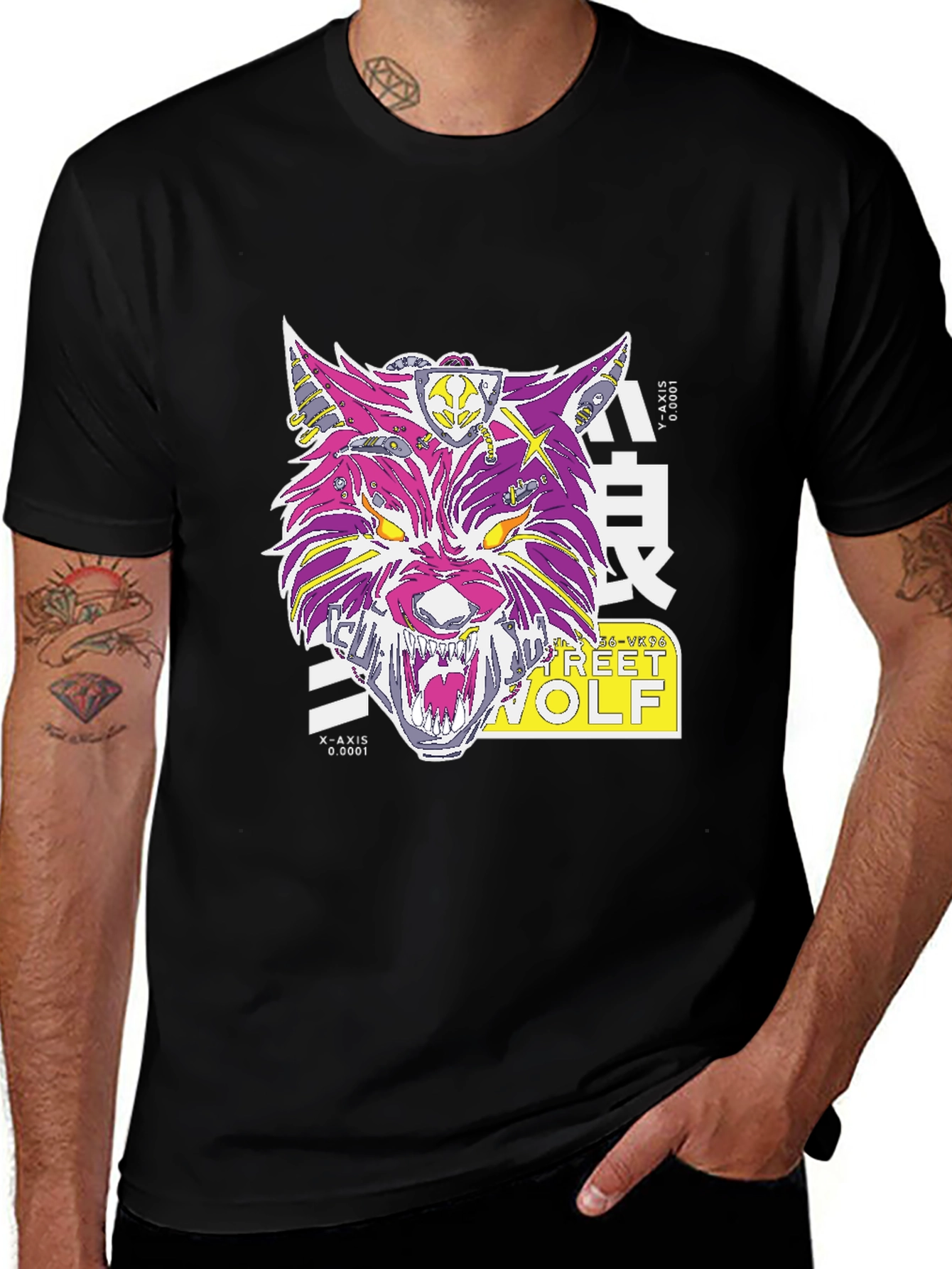 Variant 30 of Street Wolf Graphic Print Black T-Shirt