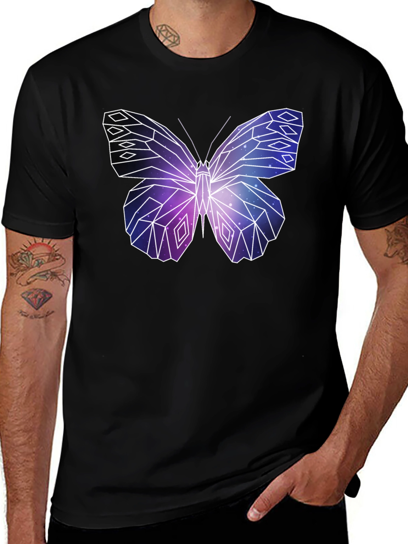 Variant 5 of Geometric Galaxy Butterfly Graphic Black T-Shirt
