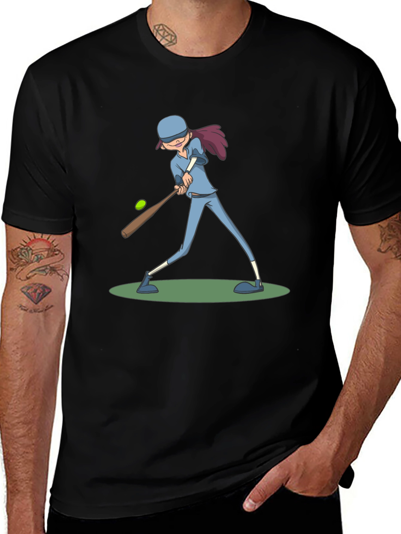 Variant 26 of Baseball Girl T-Shirt - Black Cotton Tee