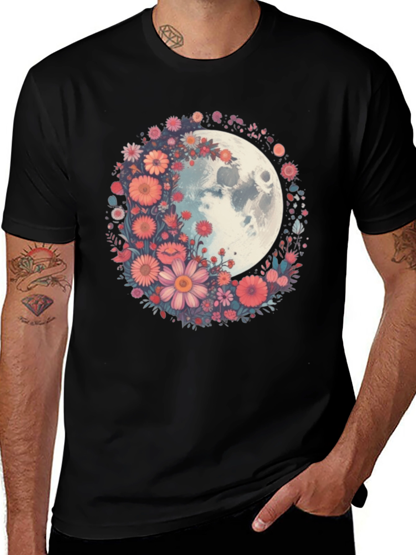 Variant 17 of Floral Moon Black T-Shirt
