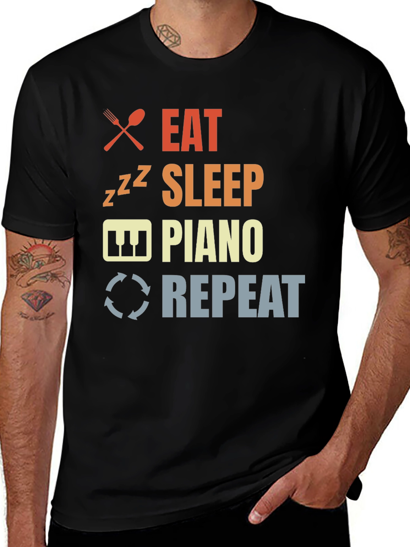 Variant 12 of Eat Sleep Piano Repeat Black Graphic T-Shirt