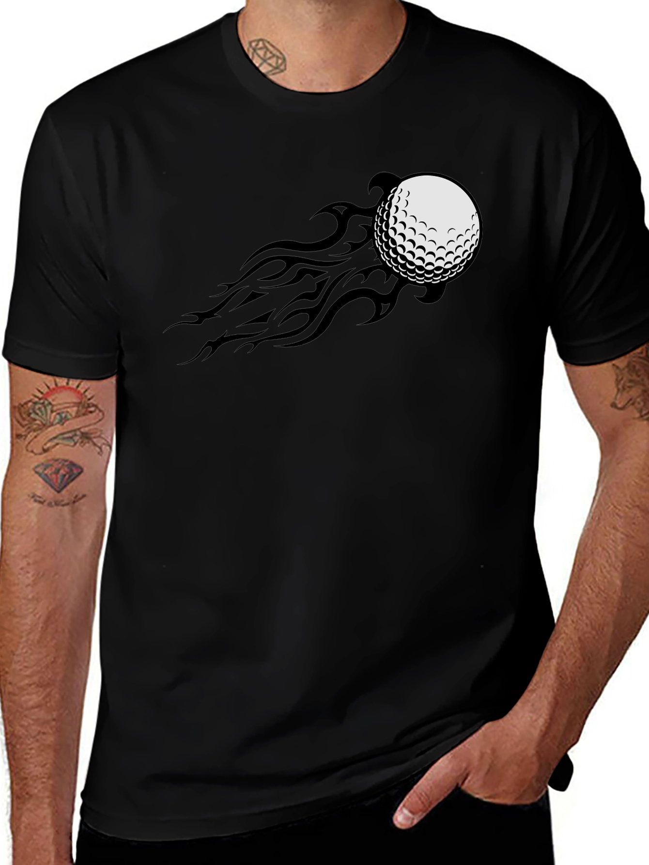 Variant 28 of Golf Ball Fire Tail Tee - Black Graphic T-Shirt